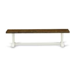 East West Furniture - V-Style Modern Dining Room Bench with Wooden Seat - Brown