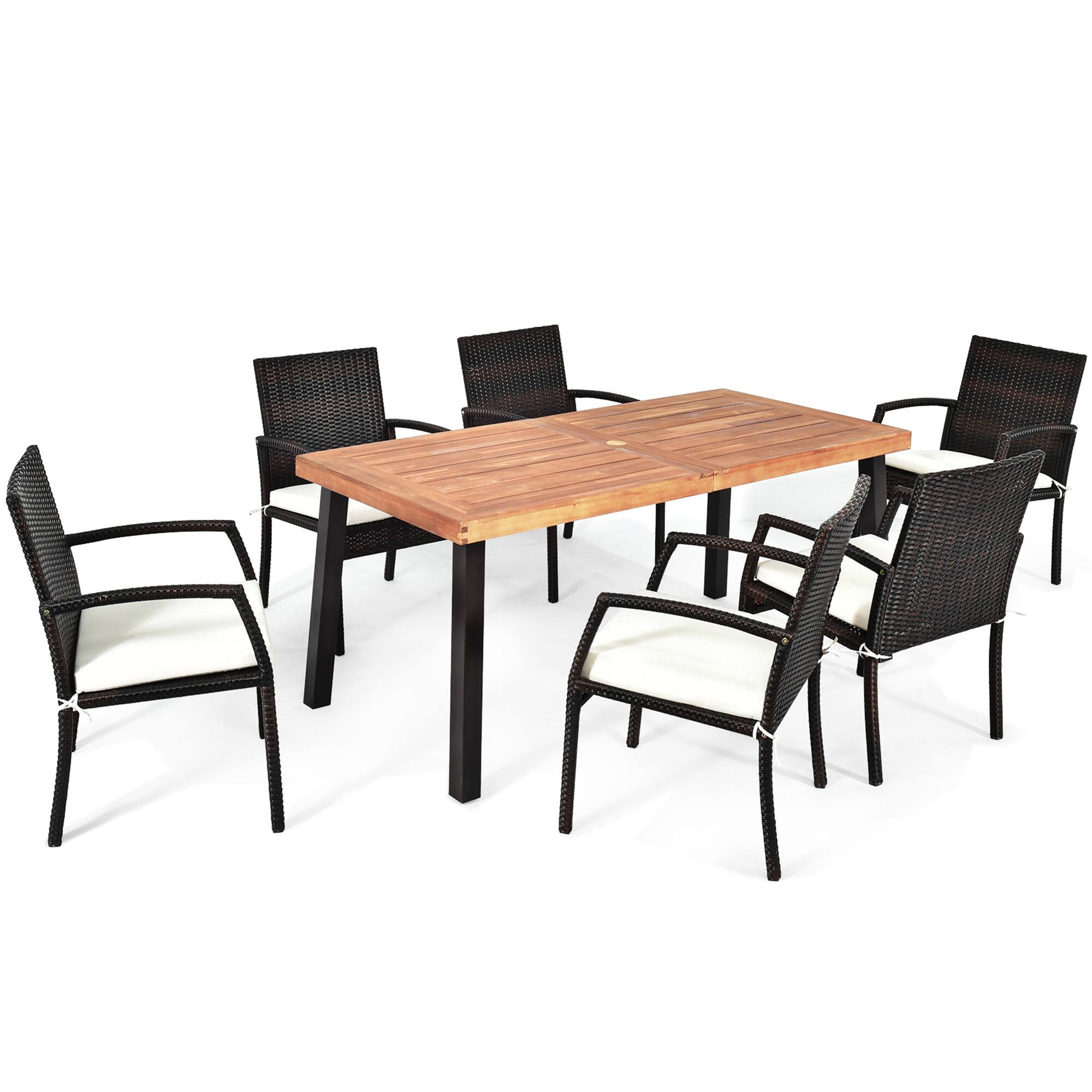 Alt View 4. Gymax - Gymax 7PCS Patio Rattan Dining Set Wooden Table Top Cushioned Chair Garden - Beige.