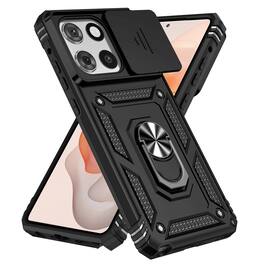 UUCOVER - Shockproof Case for Motorola G Stylus 5G (2025) Slide Camera Cover Ring Stand TPU+PC Rugged Protective Back Case - Black