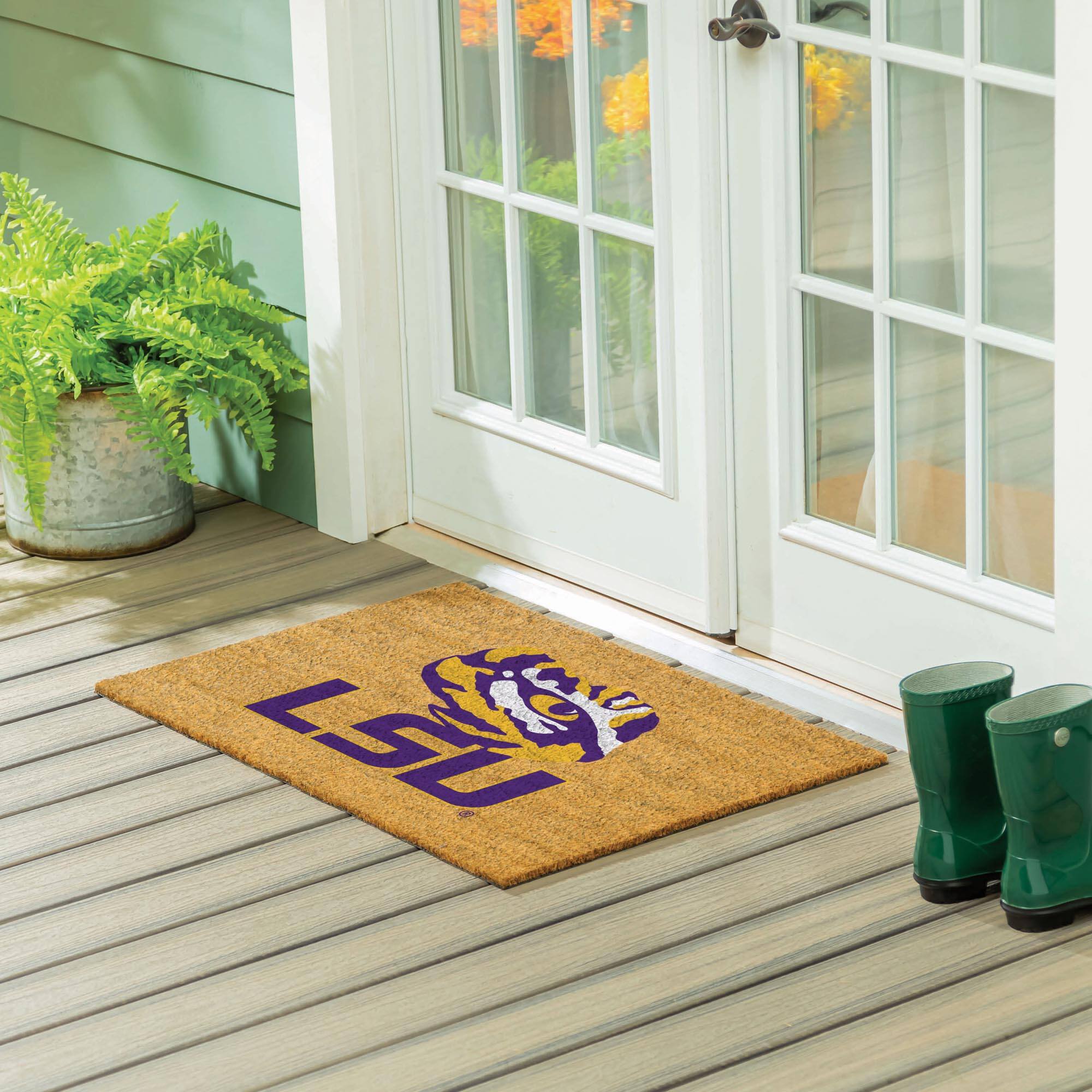 Alt View 1. Evergreen Enterprises - LSU Tigers 24" x 36" Outdoor Team Logo Coir Mat - Brown.