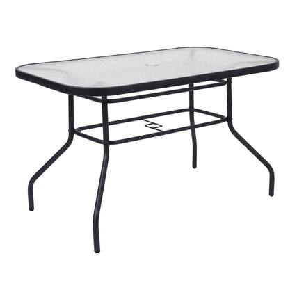 Front. Emma + Oliver - Tala Patio Table with Tempered Glass Top with Umbrella Hole and Steel Frame - Clear Top/Black Frame.