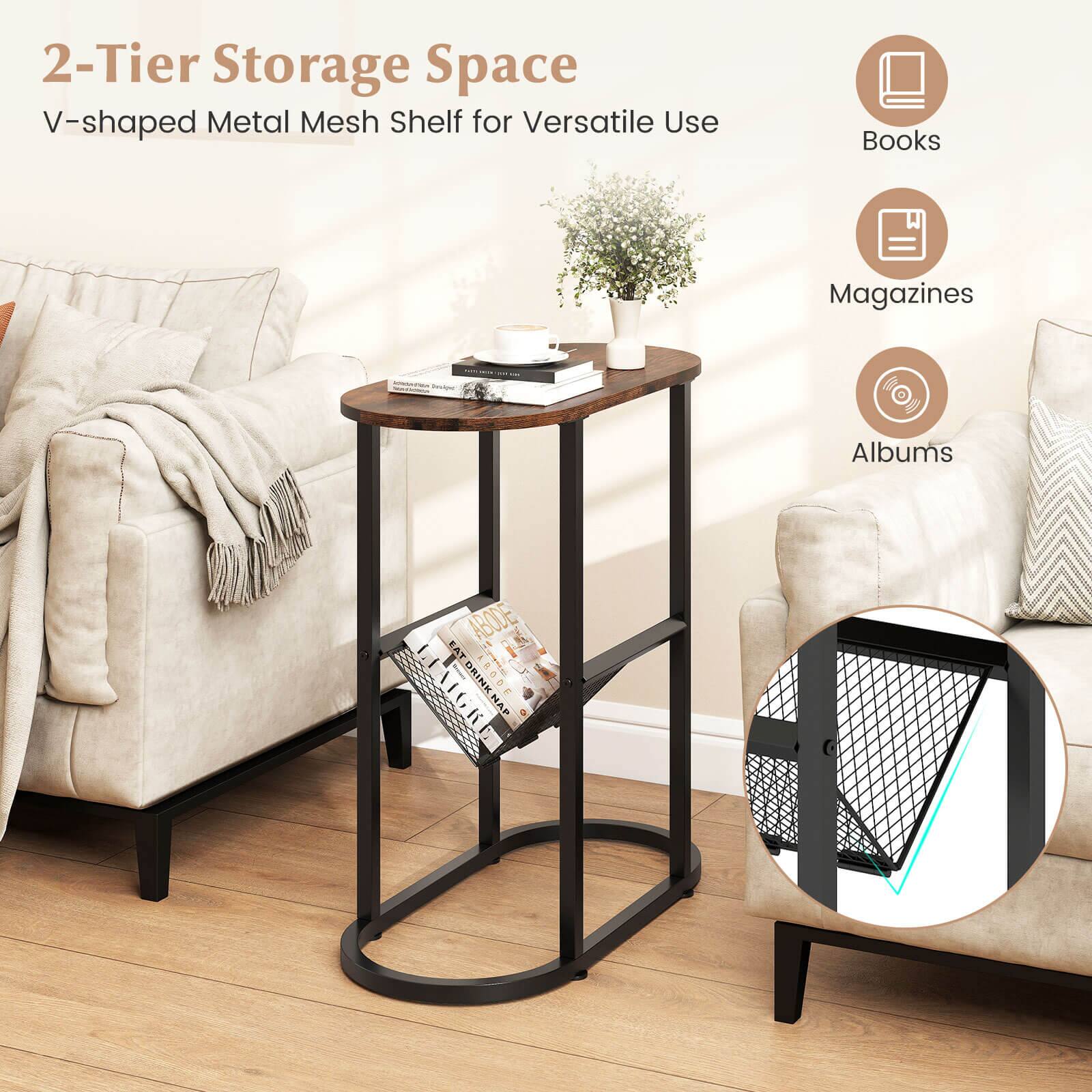 2-Tier Storage Space  
V-shaped Metal Mesh Shelf for Versatile Use  

Books  
Magazines  
Albums