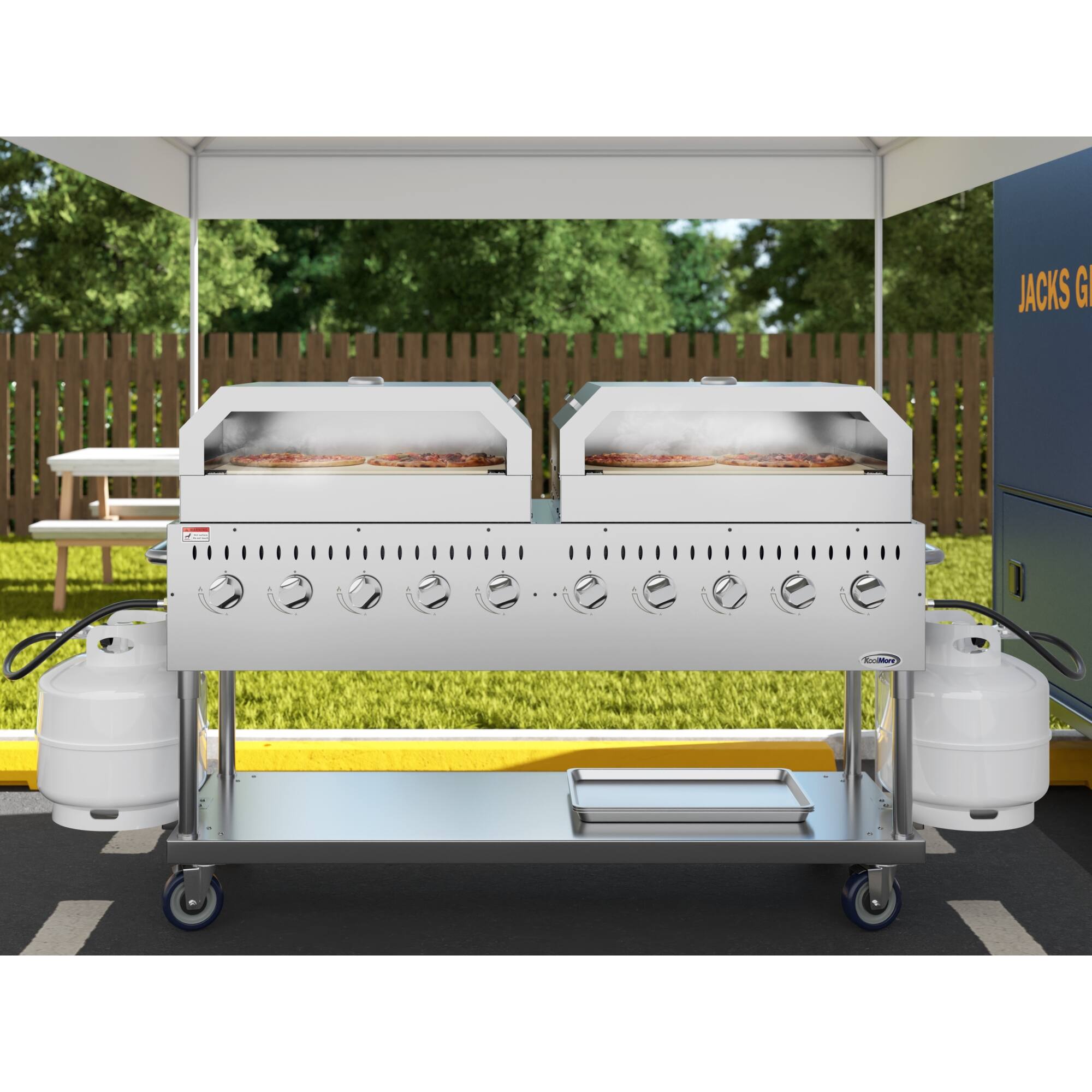 Back. Koolmore - 72 in. Commercial Outdoor Propane Gas Grill with Two 36 in. Pizza Ovens in Stainless-Steel, ETL Listed (CGKIT7-P36P36) - Stainless Steel.