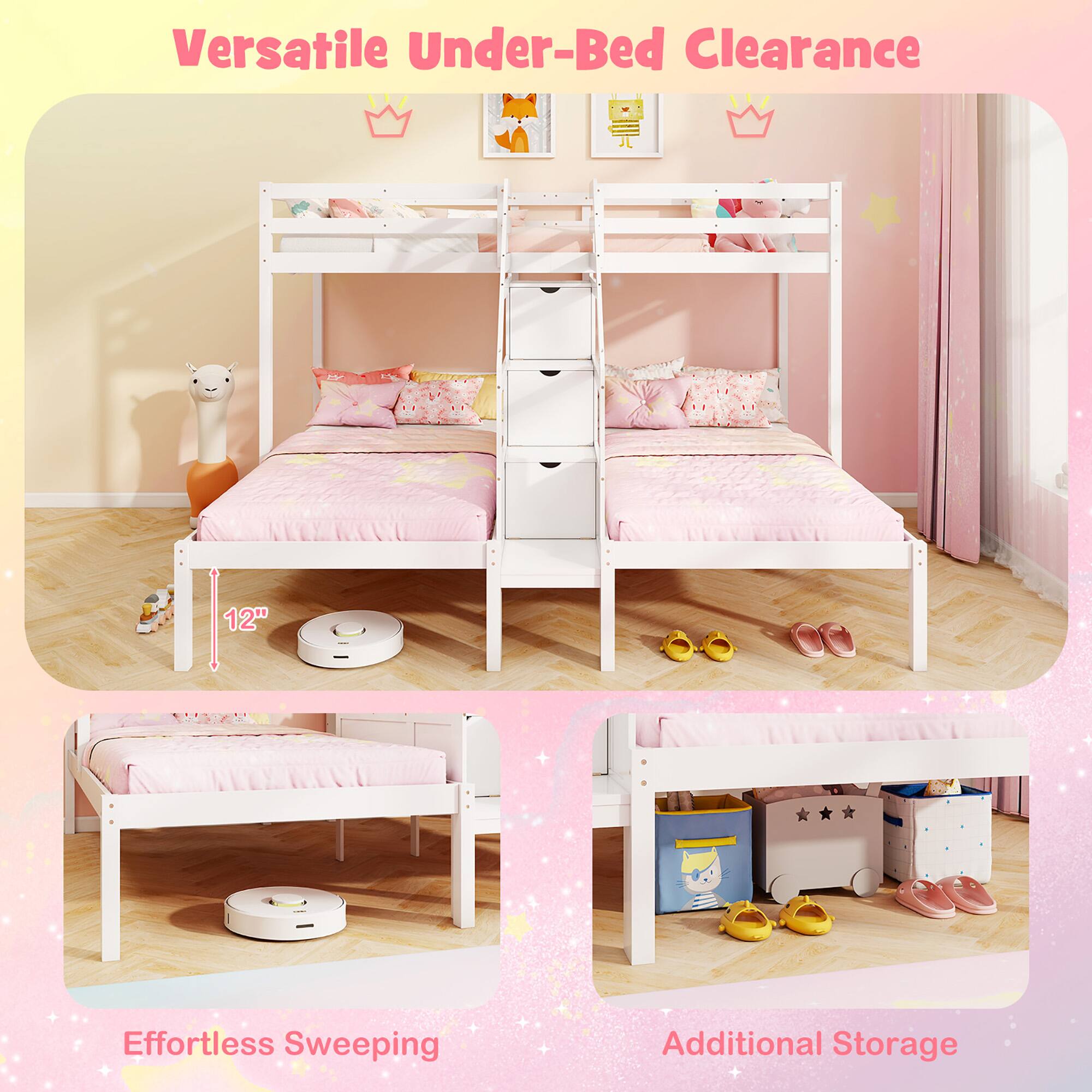 Versatile Under-Bed Clearance

Effortless Sweeping

Additional Storage