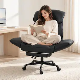 Dowinx - Cross-Legged Office Chair & Gaming Chair with 180° Pivoting Arms, Footrest & Reclining Backrest - Black