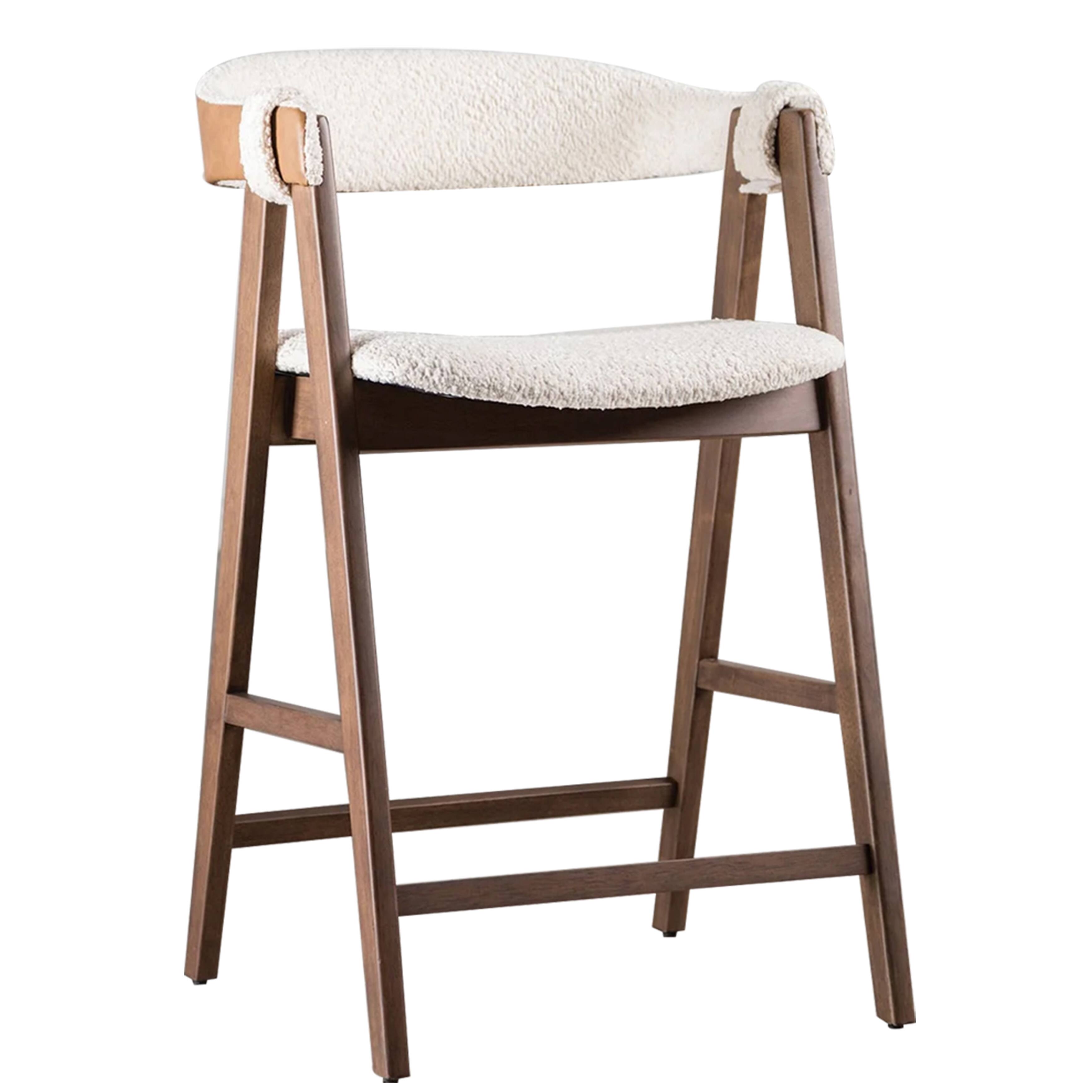 Alt View 1. Manhattan Lane - Ebik Counter Stool Chair Set of 2, Walnut Brown Wood, Beige Boucle - Walnut Brown, Beige.