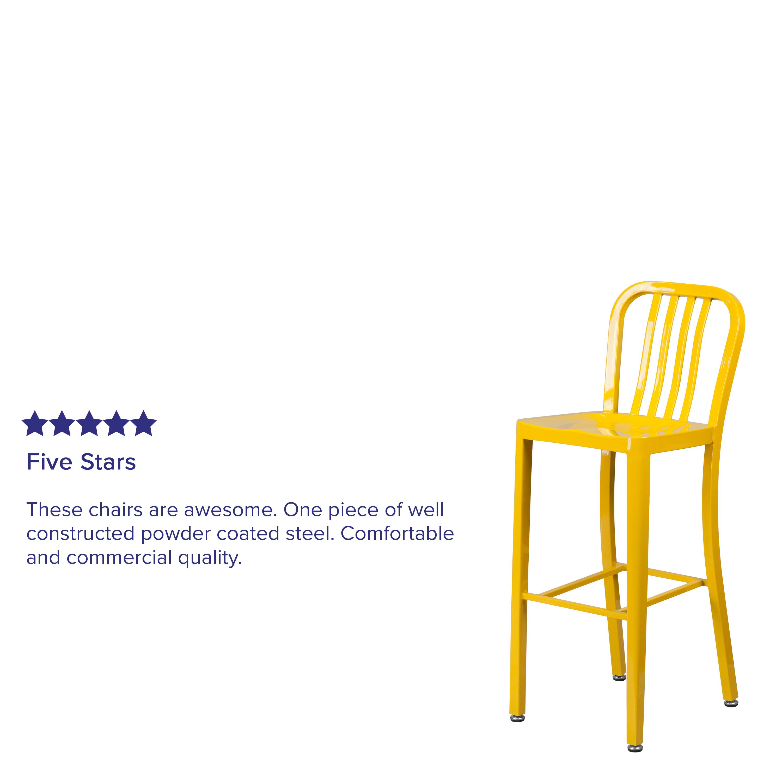 Five Stars

These chairs are awesome. One piece of well constructed powder coated steel. Comfortable and commercial quality.