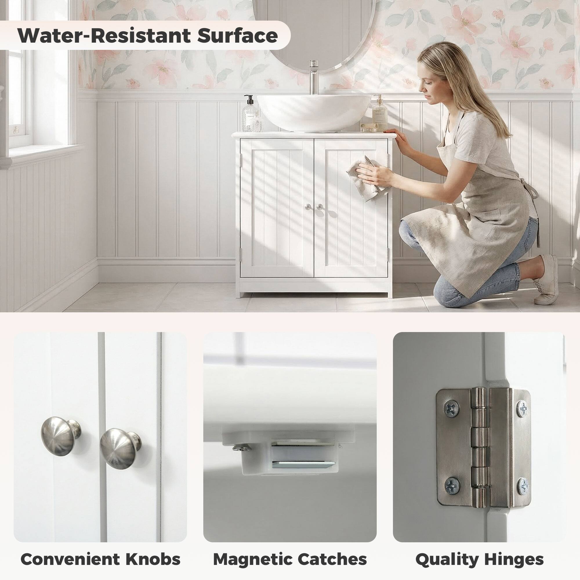Water-Resistant Surface  
Convenient Knobs  
Magnetic Catches  
Quality Hinges