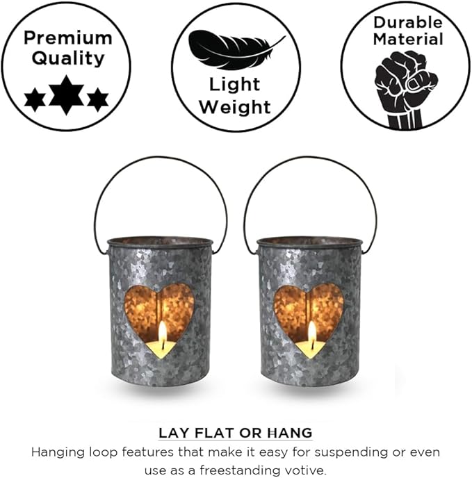 Premium Quality  
Light Weight  
Durable Material  

LAY FLAT OR HANG  
Hanging loop features that make it easy for suspending or even use as a freestanding votive.