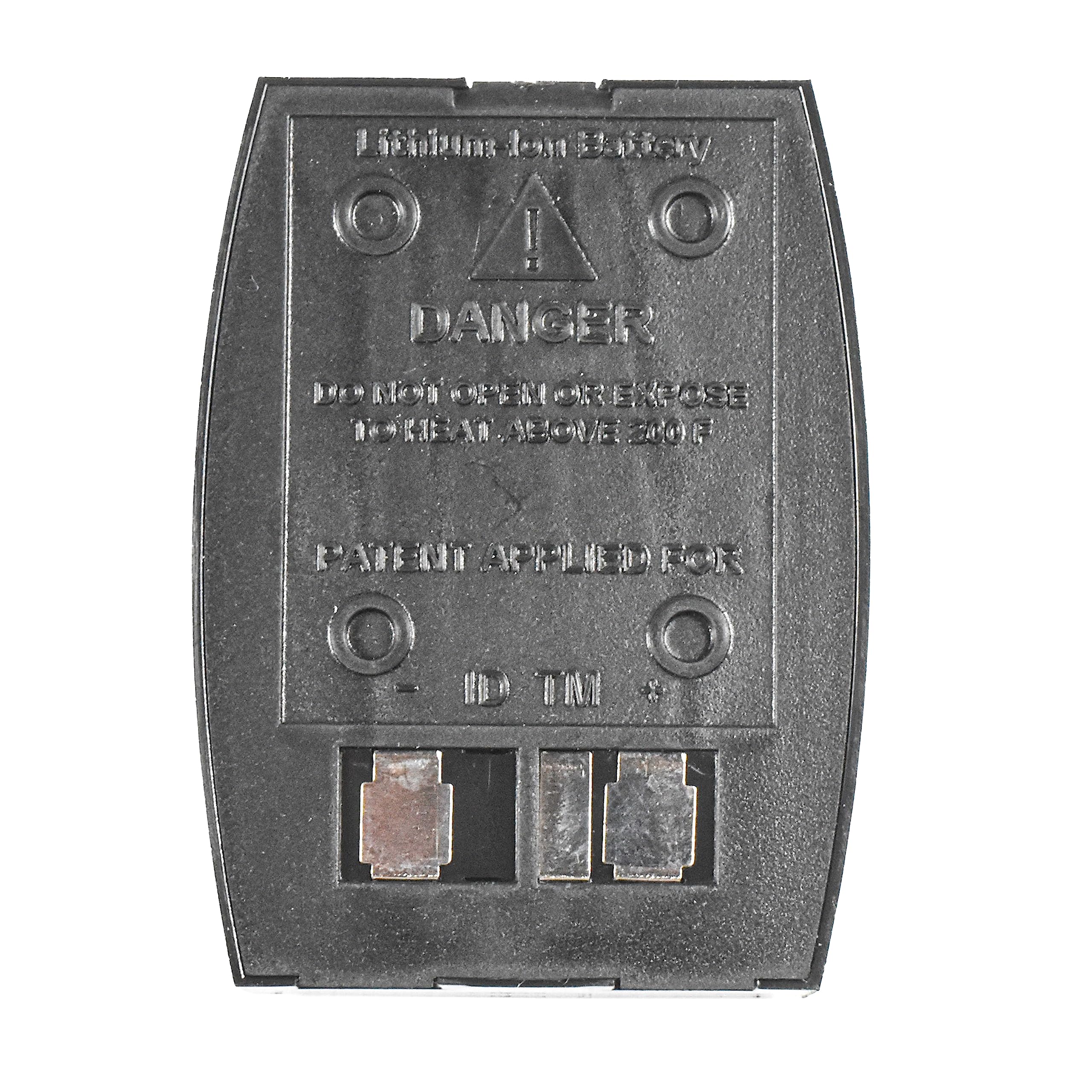 I apologize for the confusion. Here is the corrected text from the image:

---

DANGER  
HIGH VOLTAGE  
DO NOT OPEN  
PATENTED FOR  
GERMANY  
11.1V  
1.2A  
APPLIED FOR  
ID 111

---

This text is clearly visible on the battery.