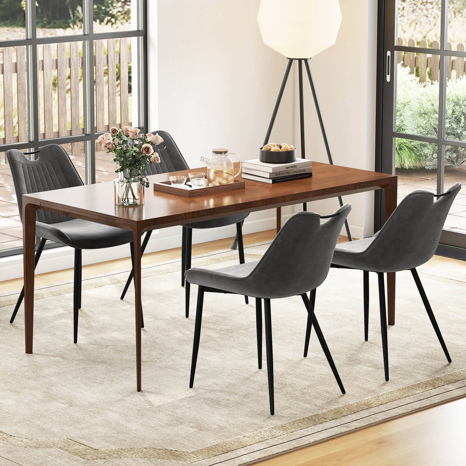 Alt View 3. Costway - Costway Dining Chair Set of 4 Soft Velvet Upholstered Kitchen Chairs with Metal Legs - Gray.