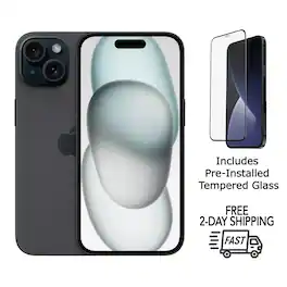 Apple - Refurbished Excellent - iPhone 15 A2846 (Fully Unlocked) 128GB w/ Pre-Installed Tempered Glass - Black