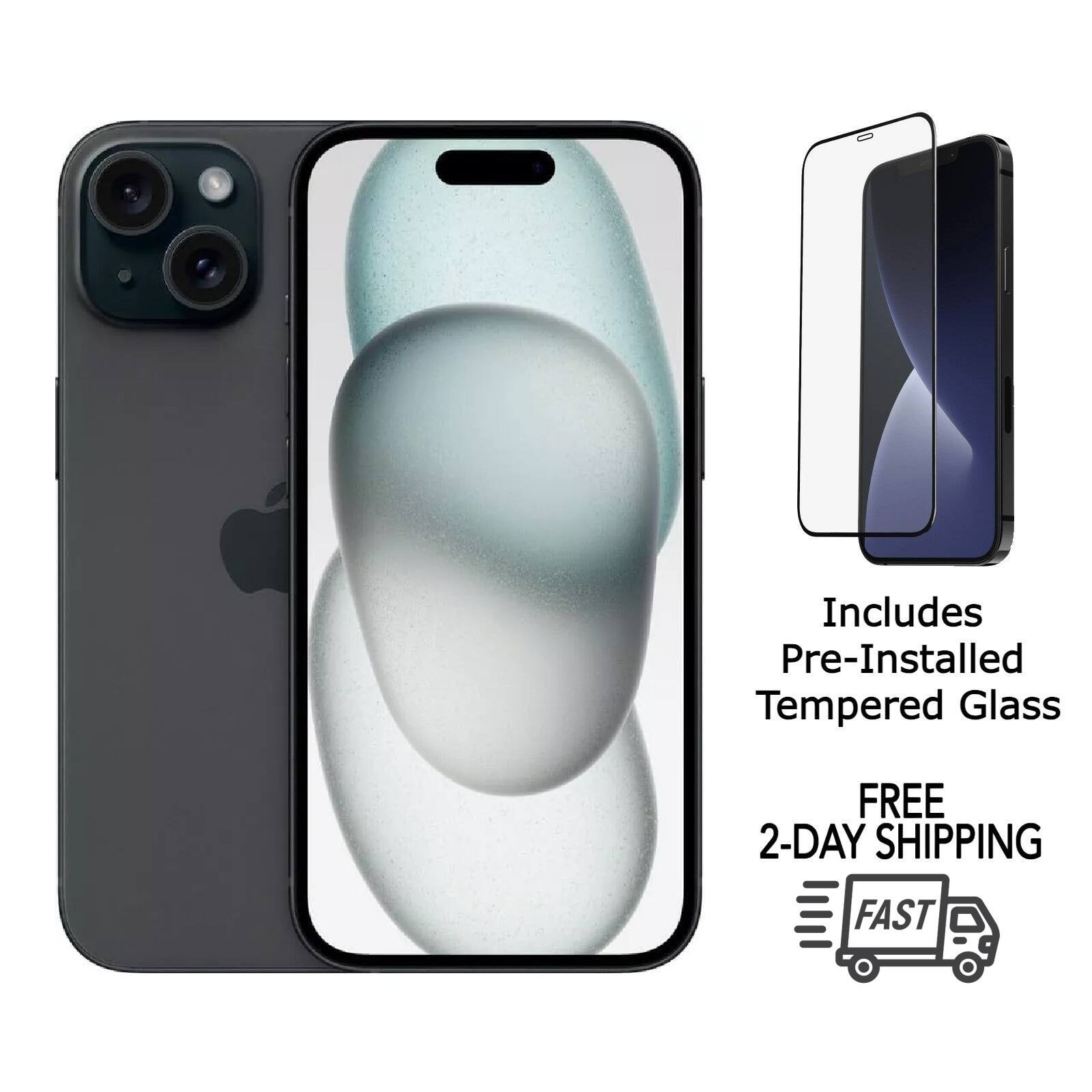 Apple - Refurbished Excellent - iPhone 15 A2846 (Fully Unlocked) 128GB w/ Pre-Installed Tempered Glass - Black