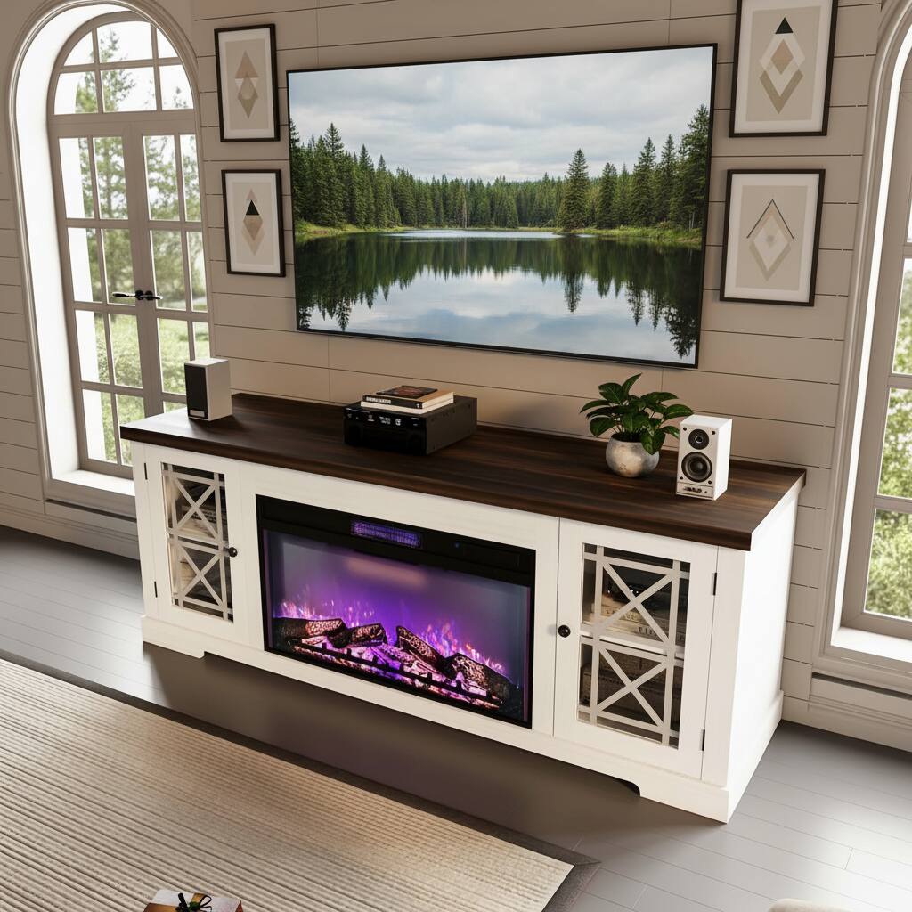 Alt View 3. GARVEE - 70" Fireplace TV Stand with 36" Remote, Up to 80" - White.