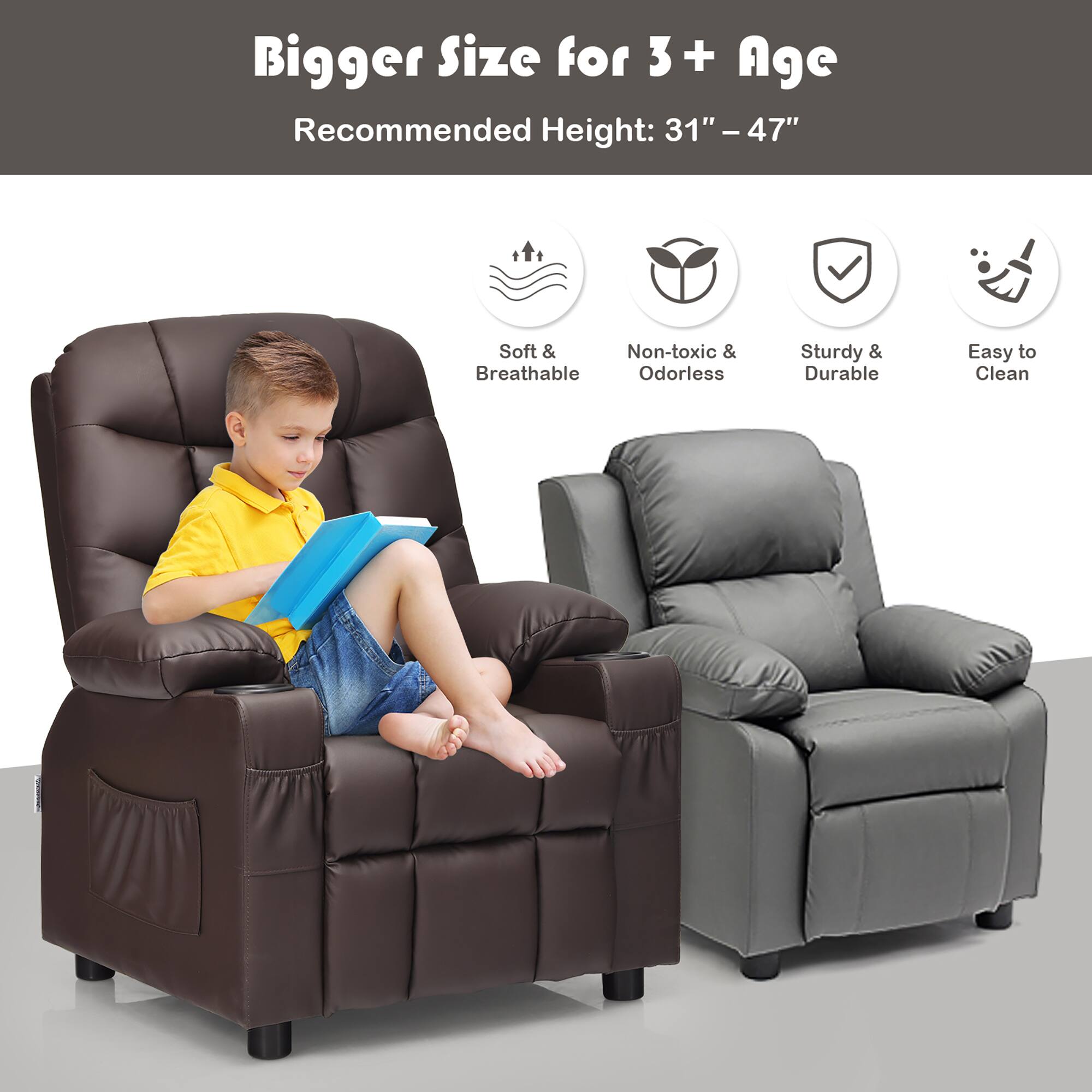 Bigger Size for 3+ Age  
Recommended Height: 31" – 47"  

- Soft & Breathable  
- Non-toxic & Odorless  
- Sturdy & Durable  
- Easy to Clean