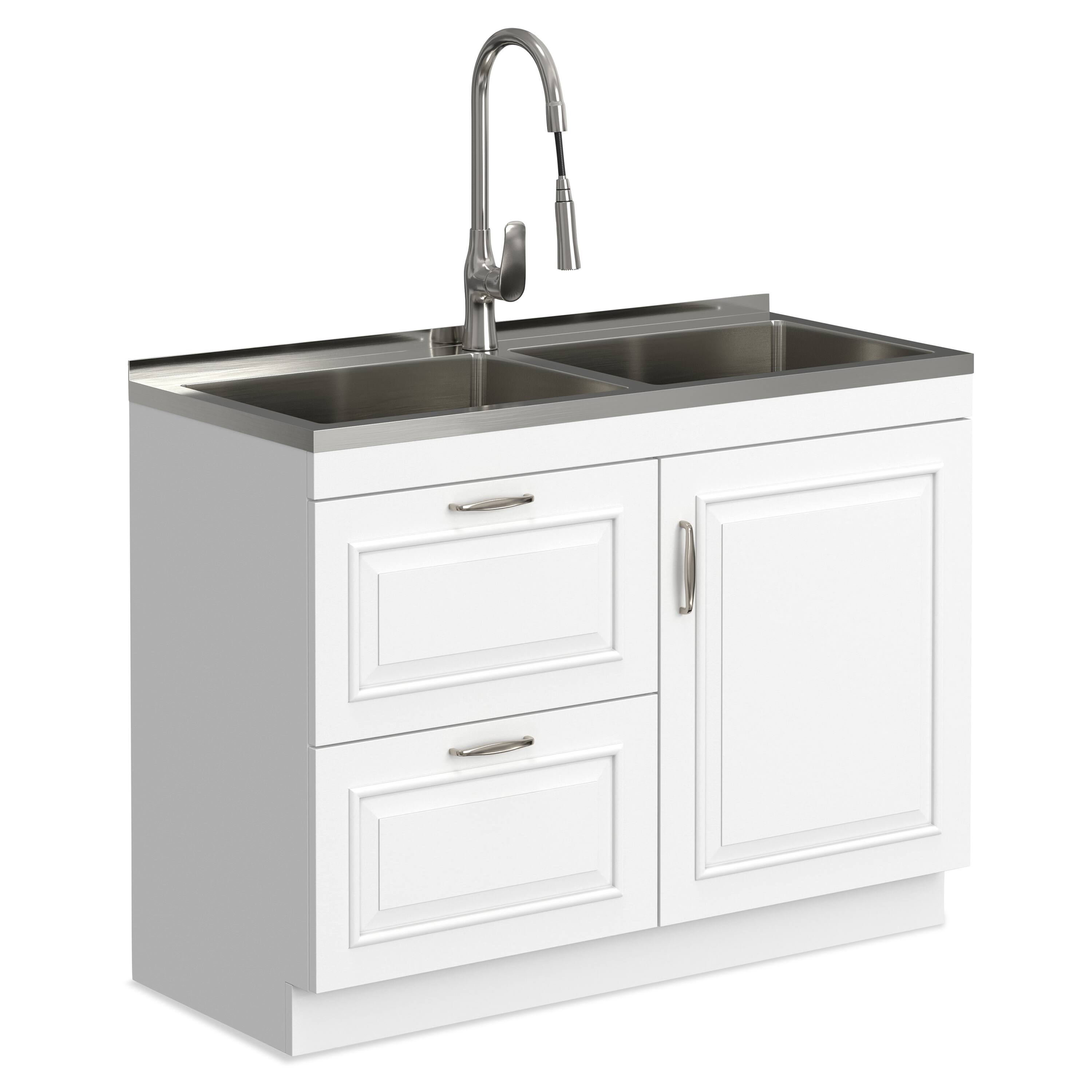 Alt View 4. Simpli Home - Darwin All-In-One 46-inch Laundry Utility Sink and Cabinet - Pure White.