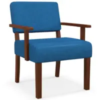 Costway Mid-Century Linen Accent Chair Living Room Chair with Soft Padded Seat & Backrest - Blue - Front_Zoom
