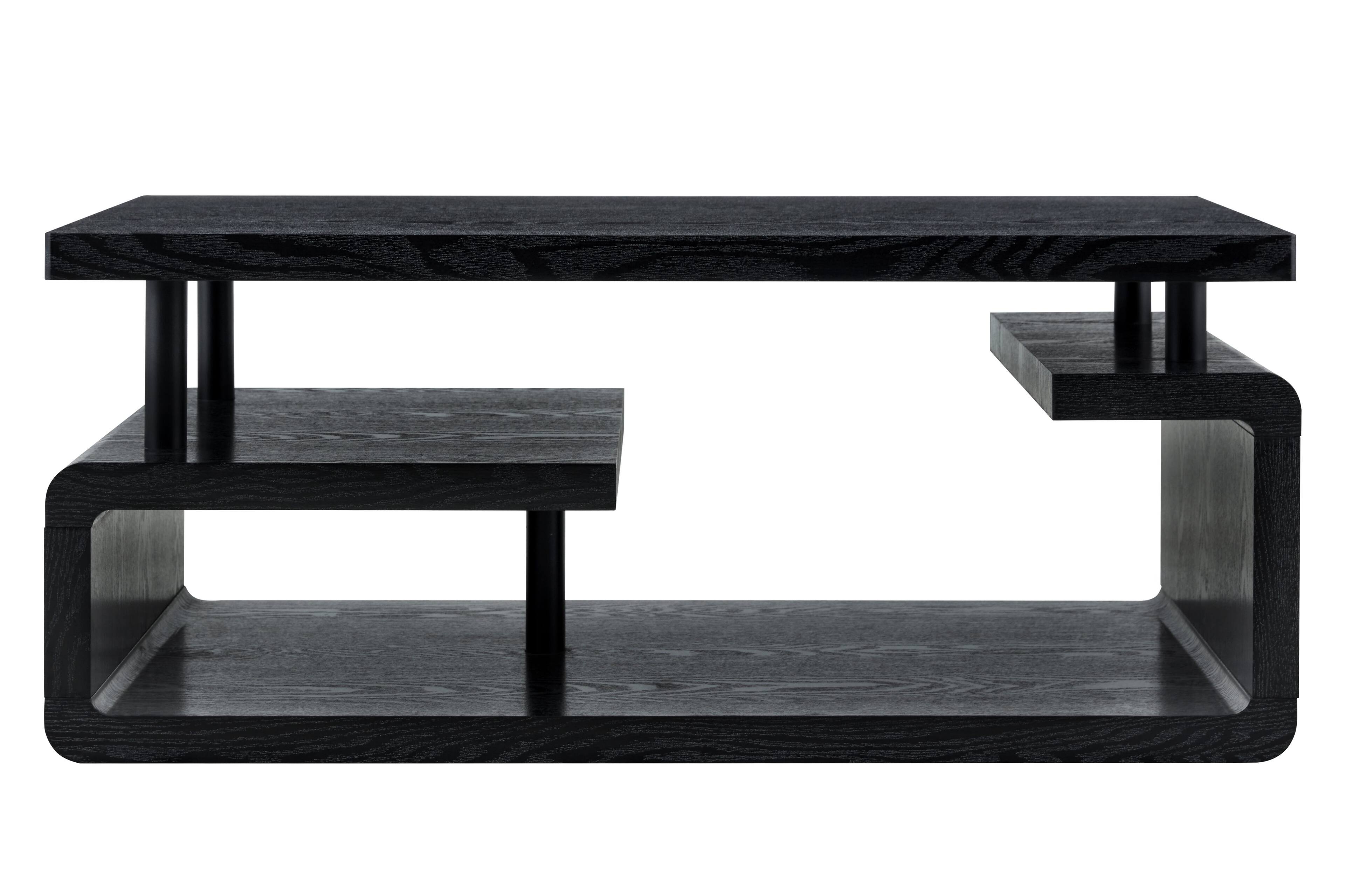 Alt View 5. Loheer - Loheer- Three Tier Black Wood Grain Coffee Table Modern Storage Center Table for Living Room Office 3.6x1.9x1.5 ft - Black Woodgrain.
