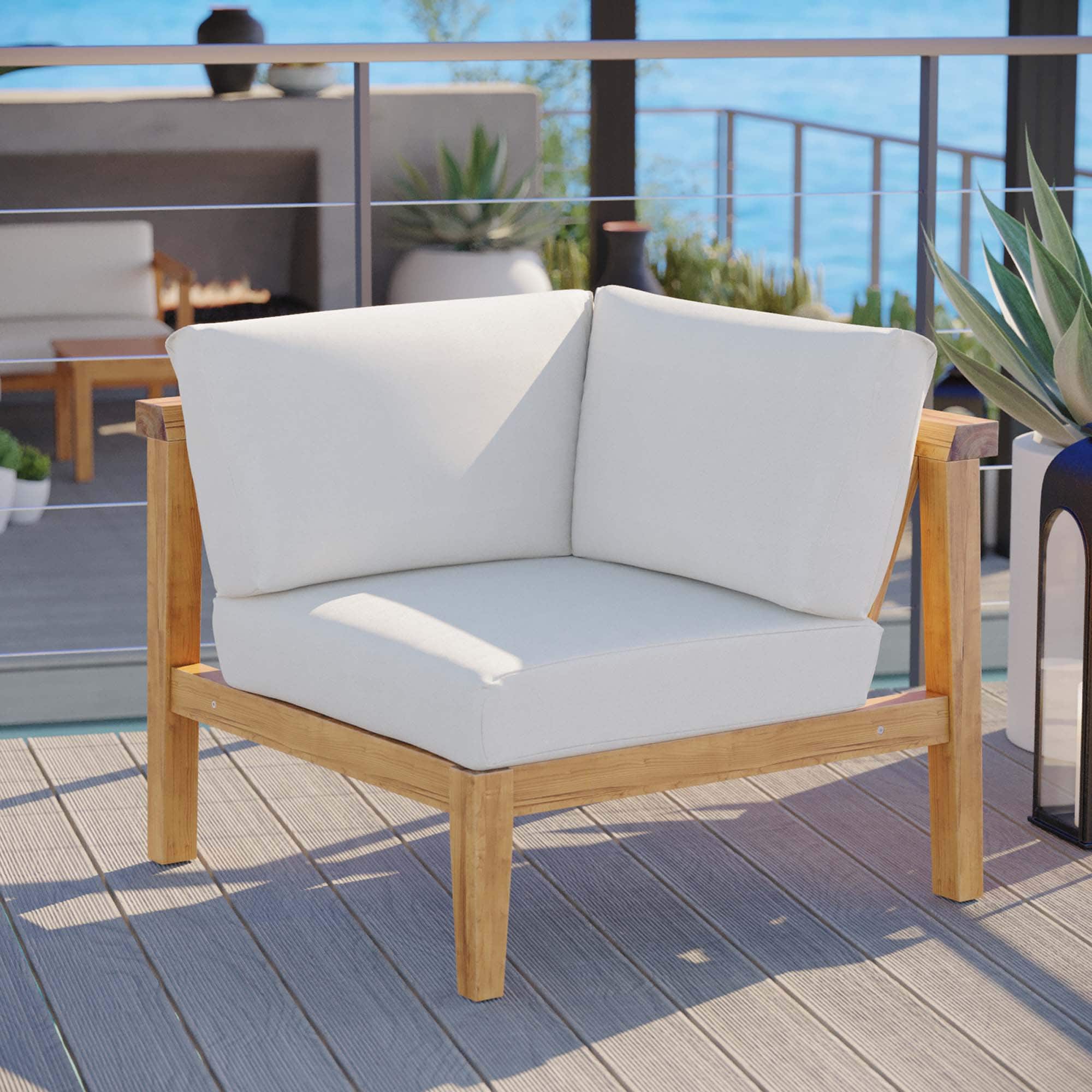 Bayport Outdoor Patio Teak Wood Corner Chair by Modway - Natural White price history on PriceWatchPro