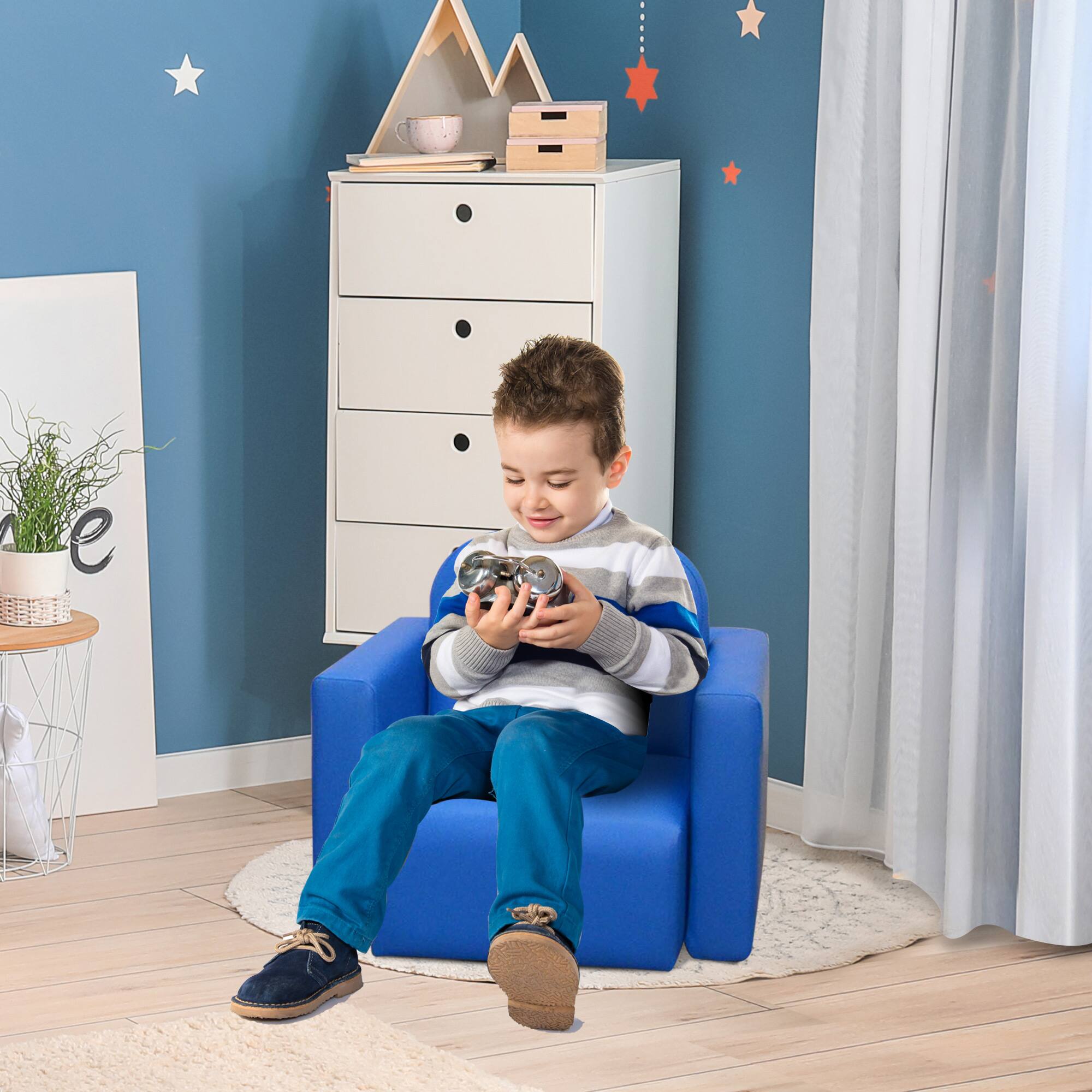 Angle. Qaba - 2-in-1 Multifunctional Kids Sofa Convertible Table and Chair Set for Boys Girls - Blue.