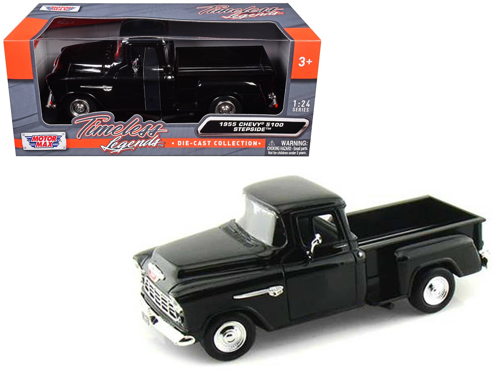 1955 Chevrolet 5100 Stepside Pickup Truck Black 1/24 Diecast Car Model by Motormax price history on PriceWatchPro