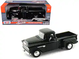 1955 Chevrolet 5100 Stepside Pickup Truck 1/24 Diecast Car Model by Motormax - Black