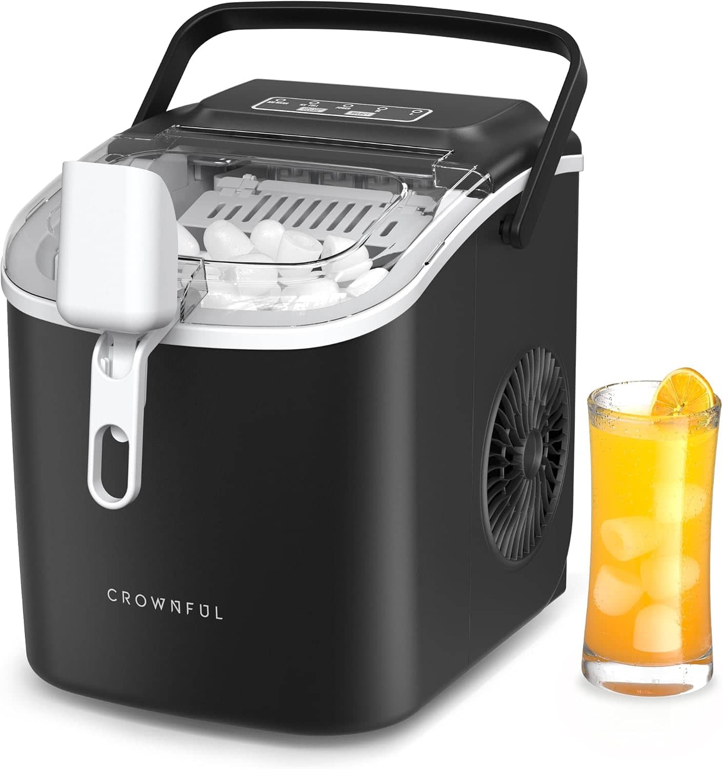 Crownful - Countertop Ice Maker, Self-Cleaning Portable Ice Machine, 26 lbs/24H, 9 Cubes in 6 Mins, Scoop & Basket - Black price history on PriceWatchPro