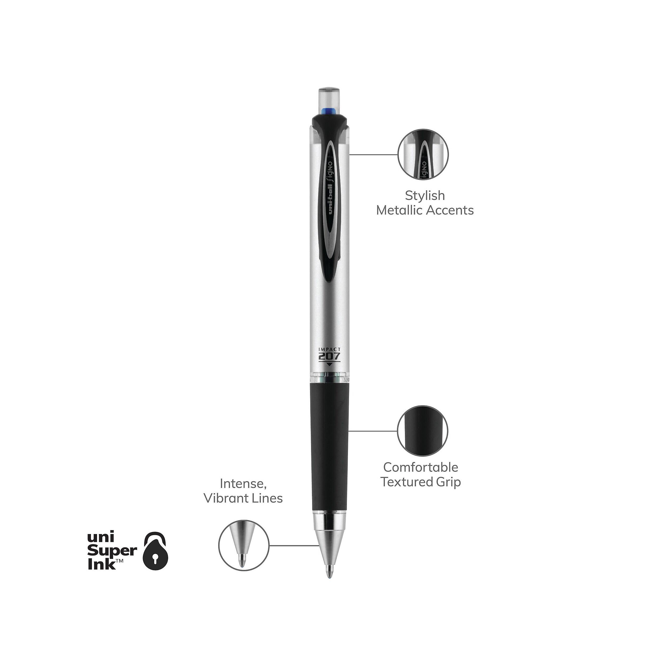 uni ball 207 Impact RT Retractable Gel Pens, Bold Point, Blue Ink ...