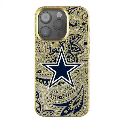 Front. Keyscaper - Dallas Cowboys Paisley Bling iPhone Case - 14 - Gold.