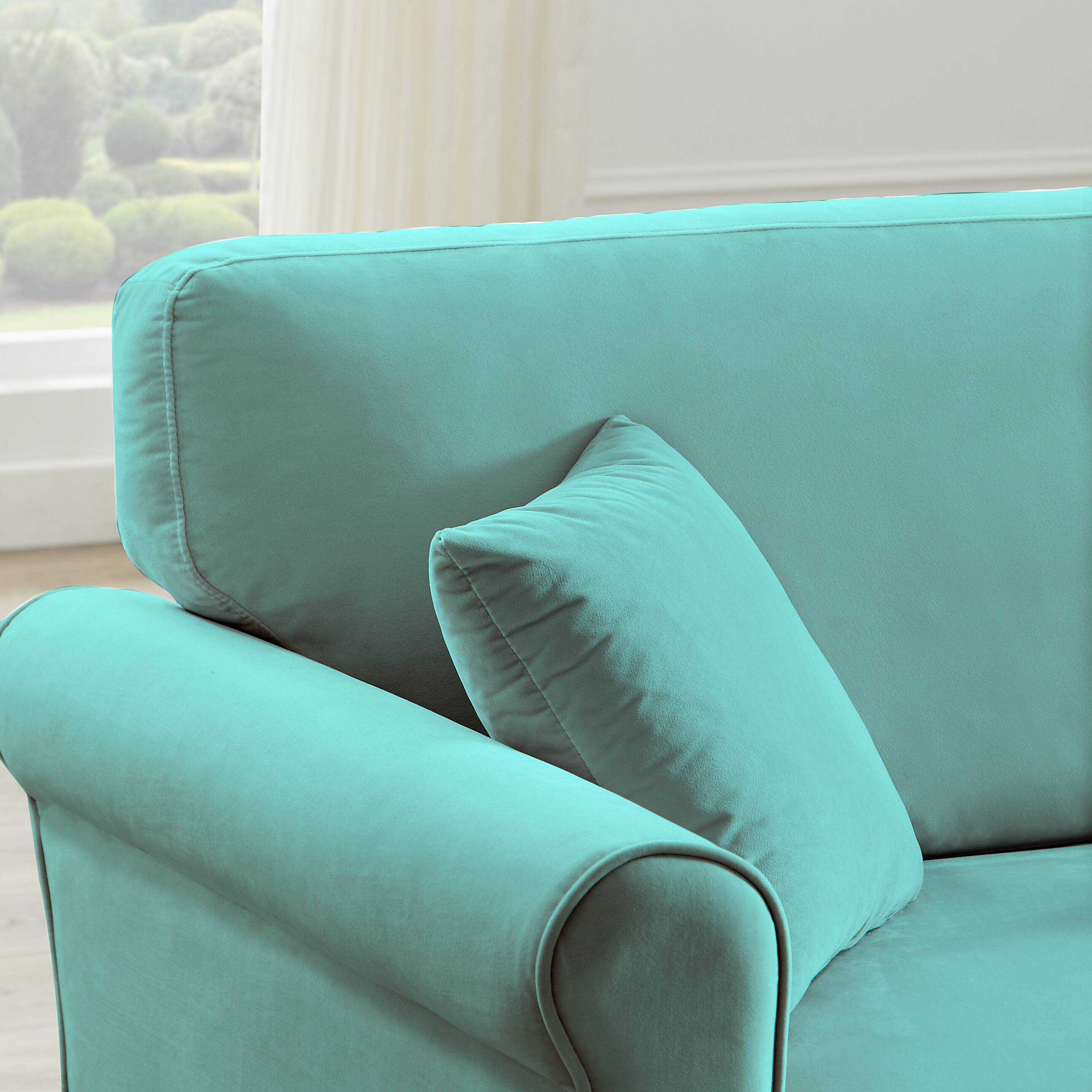 Left. Electra Tech Xpress - FREEHOMAE-Modren 82.48'' Velvet Fabric Couch, 3 Seater Sofa, Big Loveseat for Living Room - LIGHTBLUE.