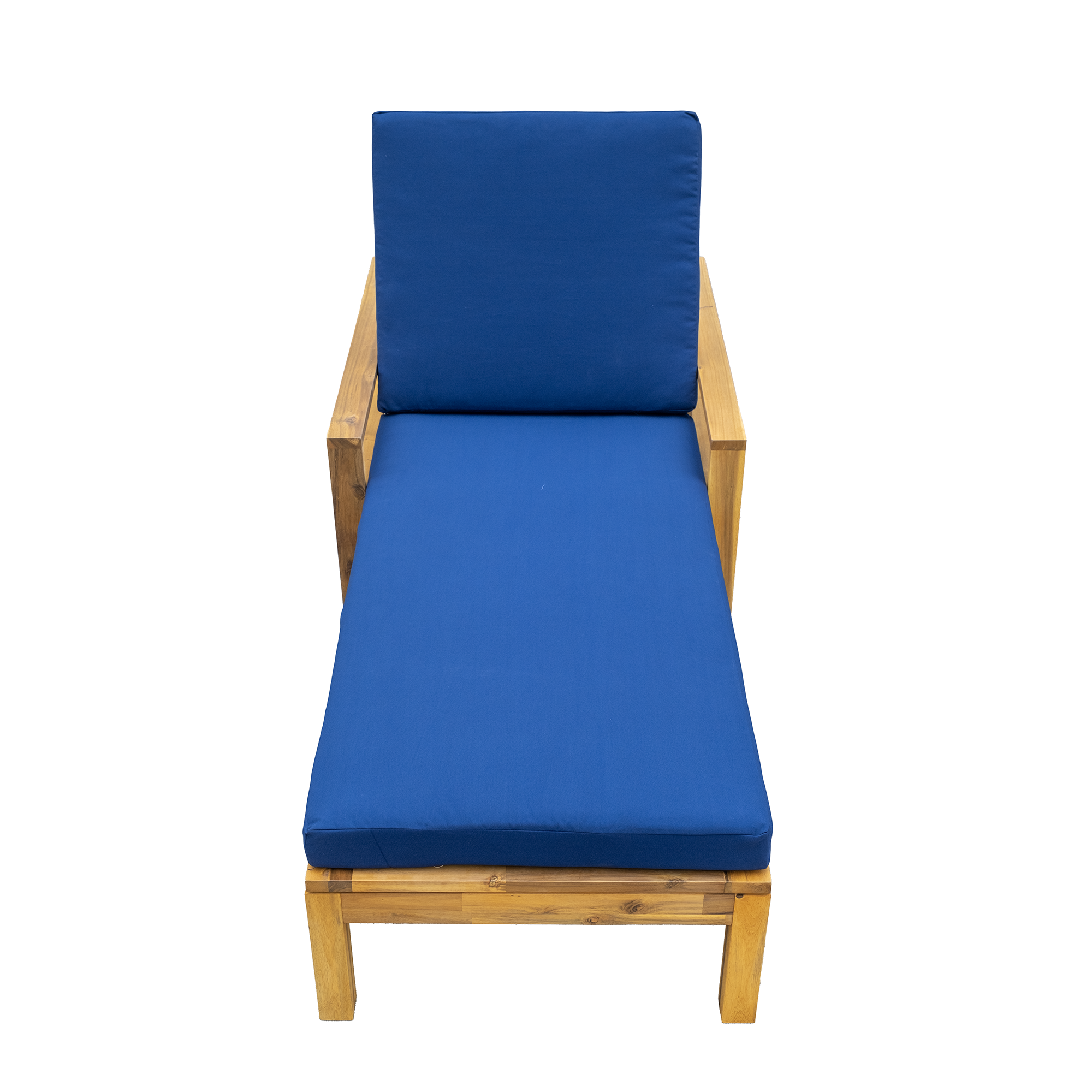 Back. Tiramisubest - Acacia Wood Adjustable Backrest Outdoor Lounge Chair, Suitable for Gardens, Terraces, and Poolside Areas,Blue - Natural+ Blue.