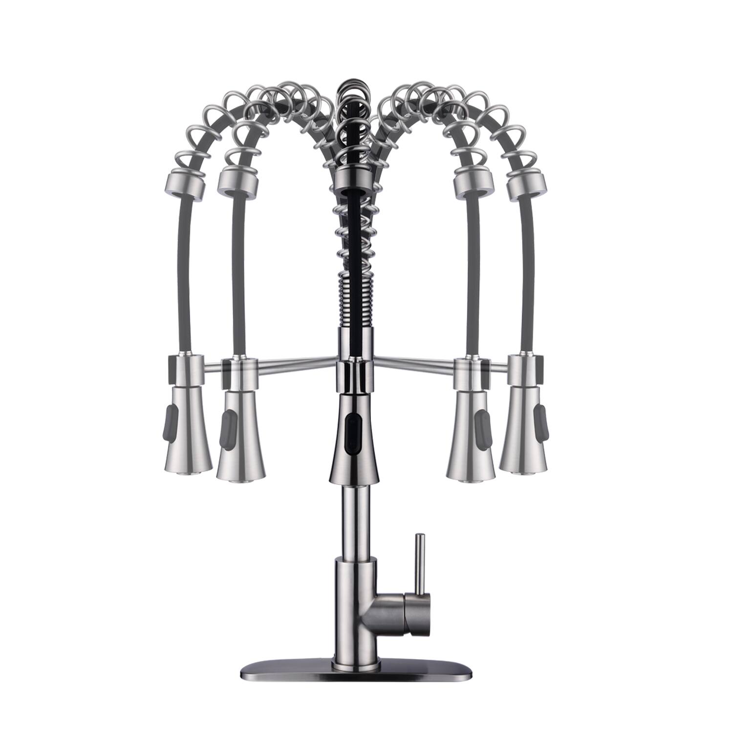 Back. APRILSOUL - Commercial Modern Single Handle Spring High Arc Kitchen Faucet Brushed Nickel - Brushed Nickel.