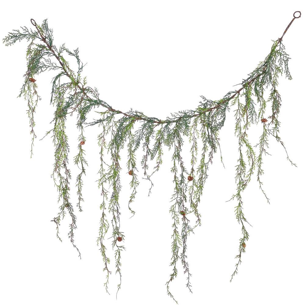 Front. Vickerman - Vickerman 4' Weeping Cedar Garland with Cones 189Tips - Green.