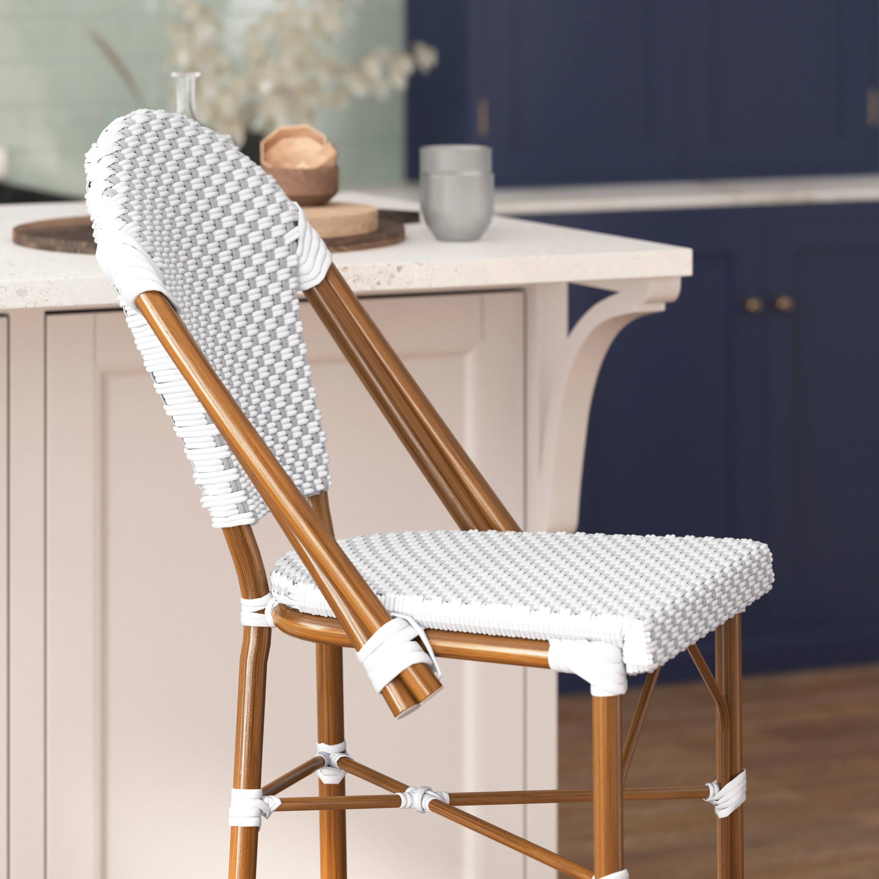 Alt View 3. Flash Furniture - Lourdes Stackable Indoor/Outdoor Bistro 30" High Barstool, Commercial Grade, White/Gray and Bamboo Finish - Gray.