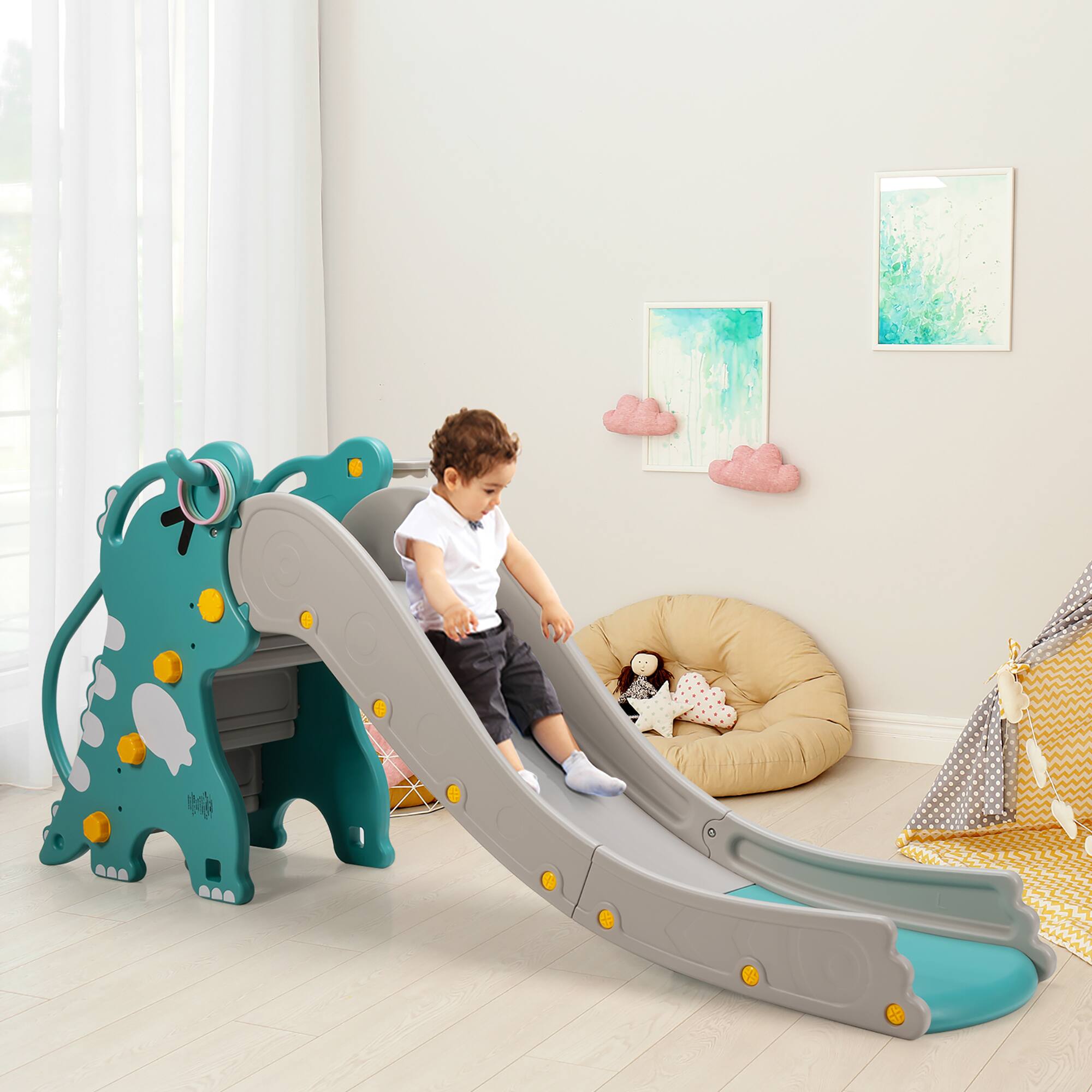 Alt View 3. Costway - Costway 4 in 1 Kids Climber Slide Play Set w/Basketball Hoop & Toss Toy Indoor & Outdoor - Multicolor.