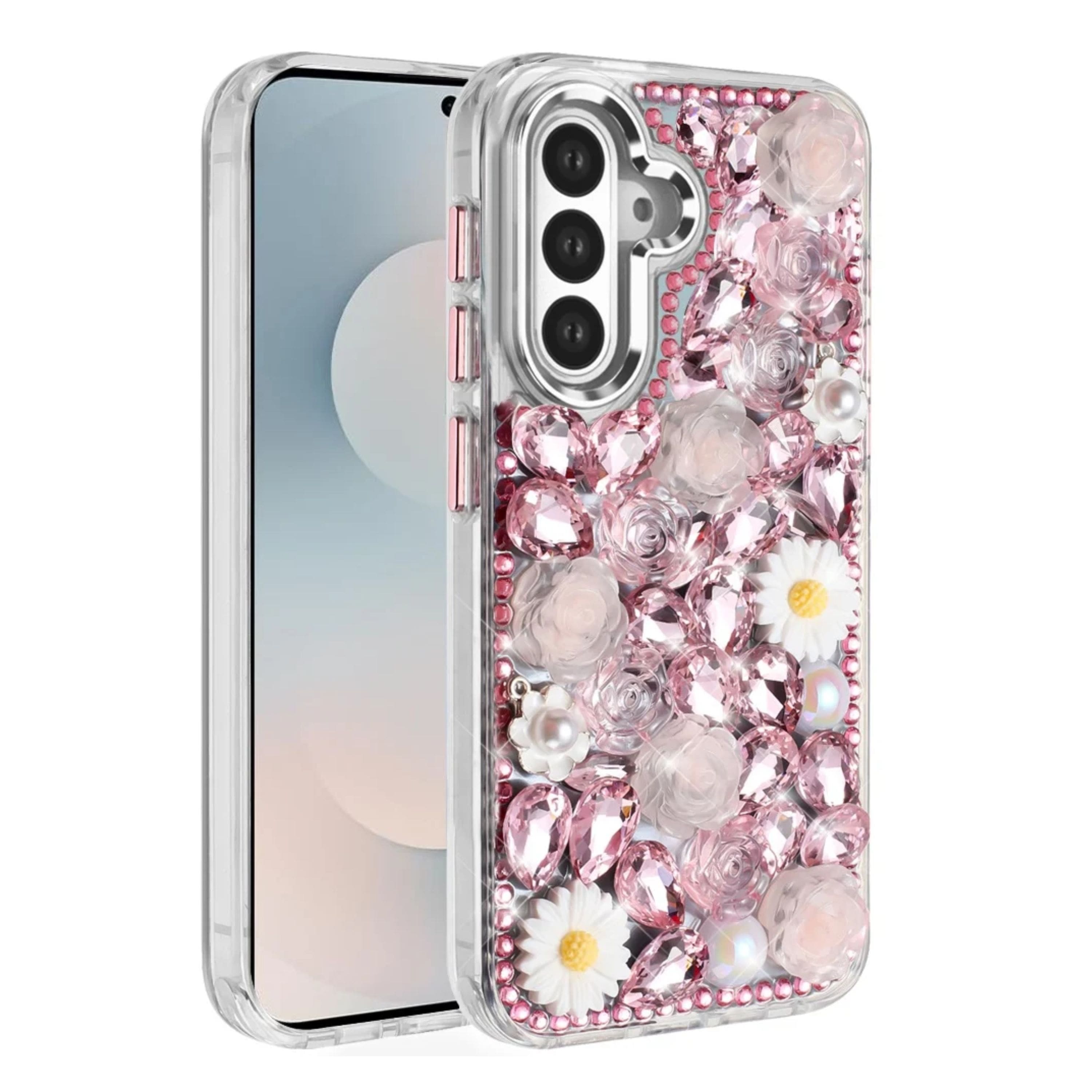 Kitcheniva - Full 3D Rhinestone Jewel Phone Case With Tempered Glass For Samsung S25 FE - Pink price history on PriceWatchPro
