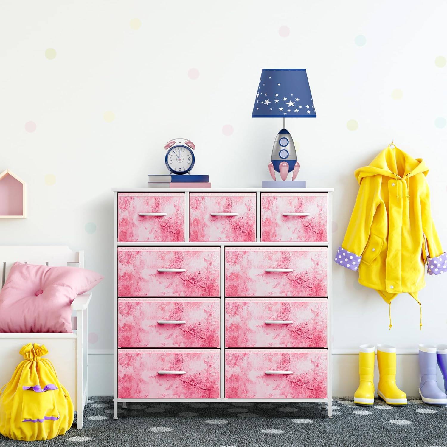 Back. Sorbus - Sorbus 9 Drawers Dresser - Furniture Storage for Bedroom, Closet, and More - Steel Frame, Wood Top, Fabric Bins - Tie dye pink.