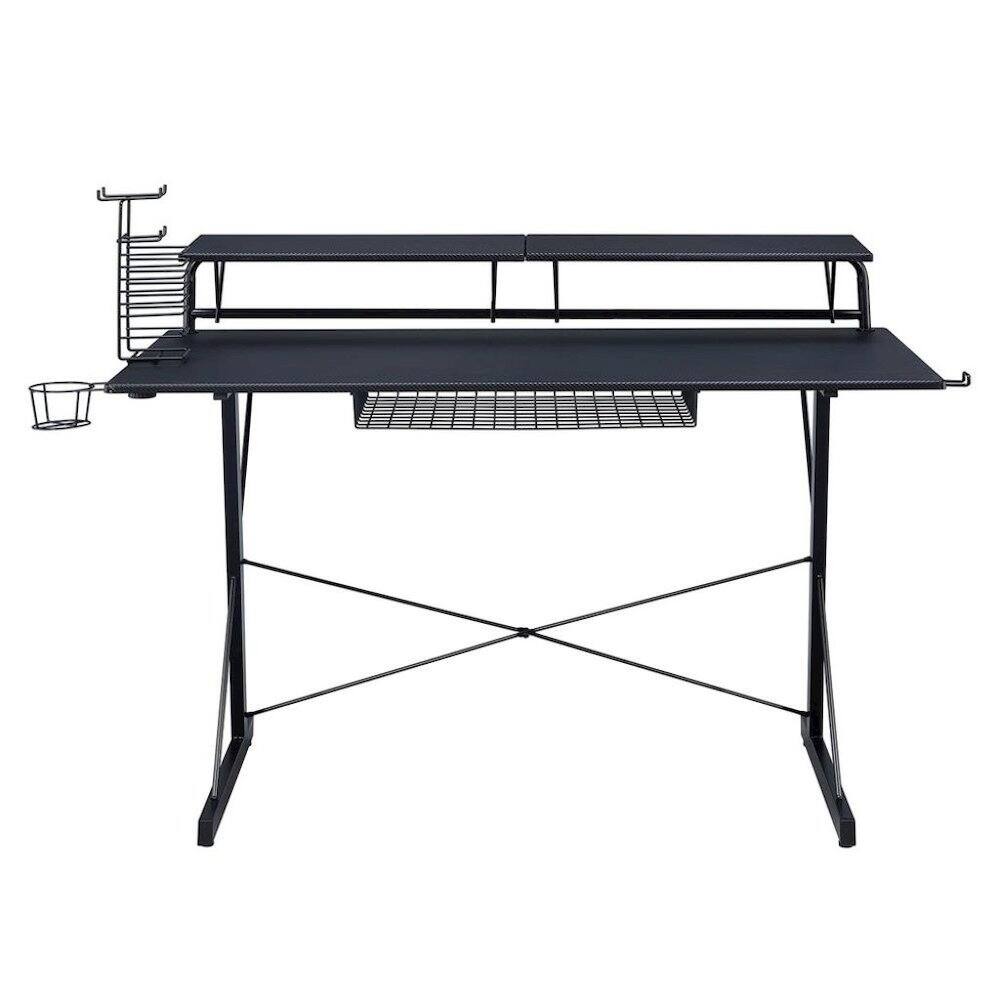 Left. FurniFact - Black Gaming Table With Storage Tray - Black.
