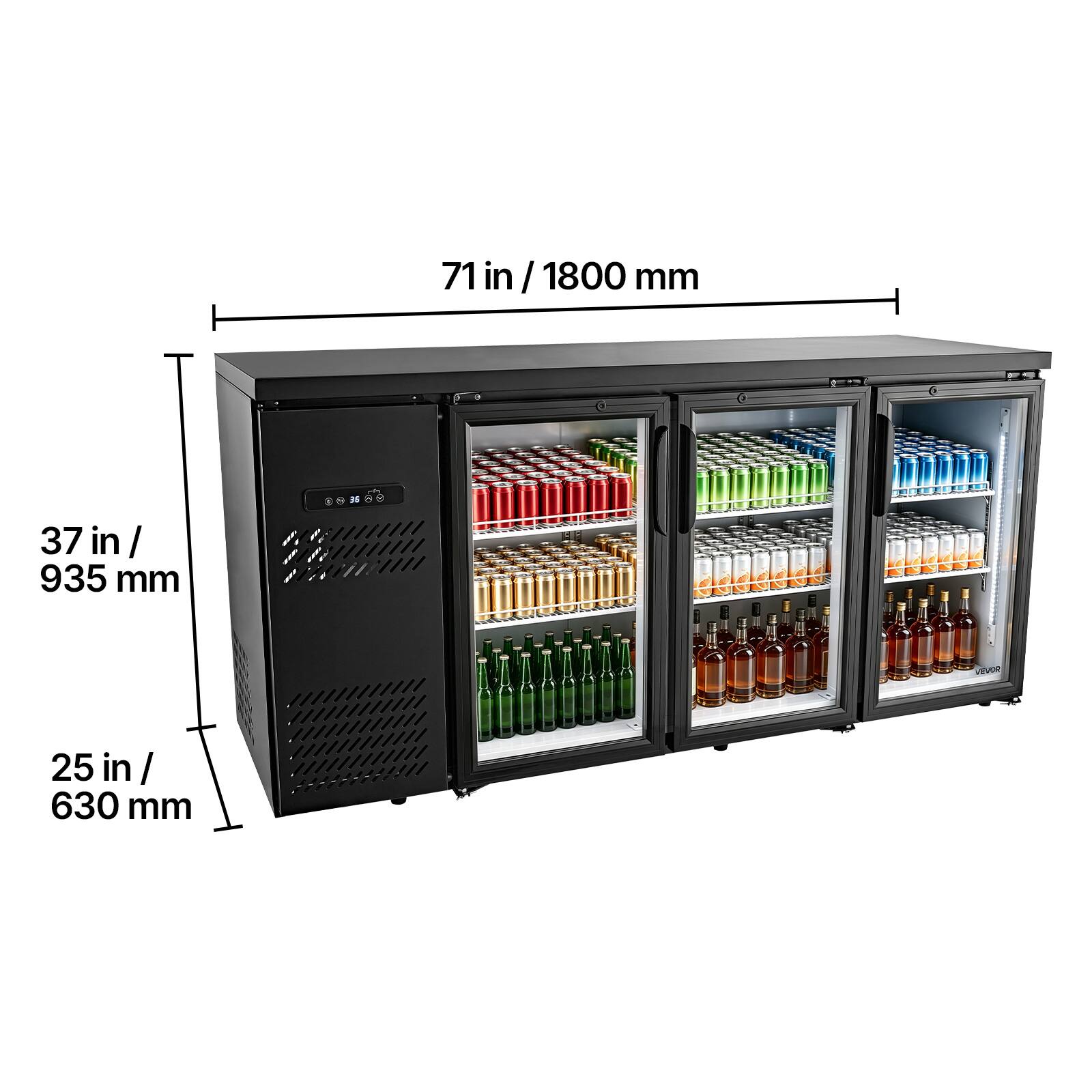 71 in / 1800 mm  
37 in / 935 mm  
25 in / 630 mm