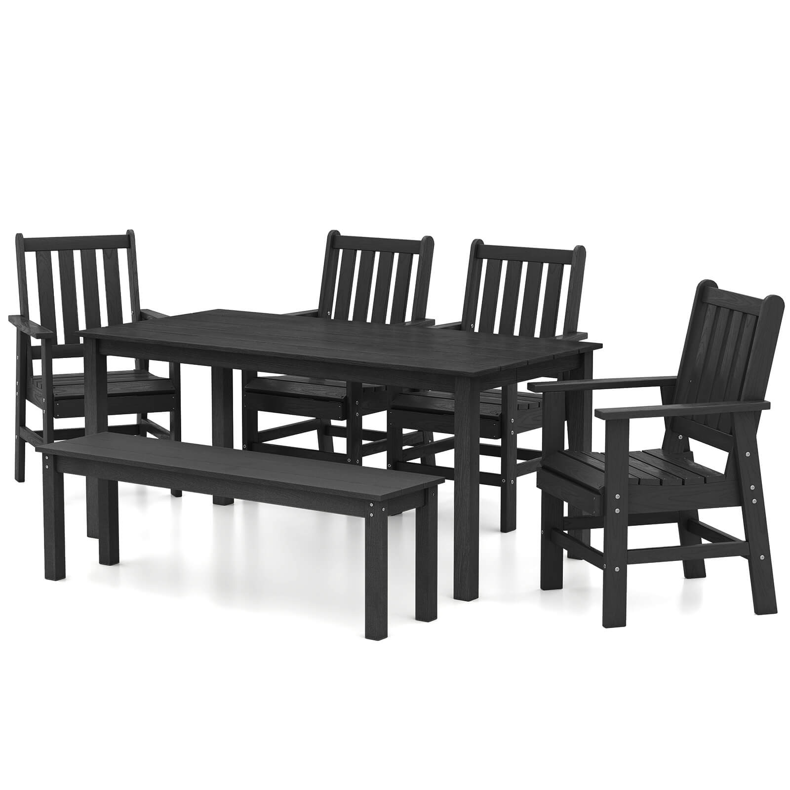 Alt View 7. Gymax - Gymax 6 PCS Patio Dining Bench Set Outdoor HDPE Weather Resistant Table & Chairs Set Black - Black.