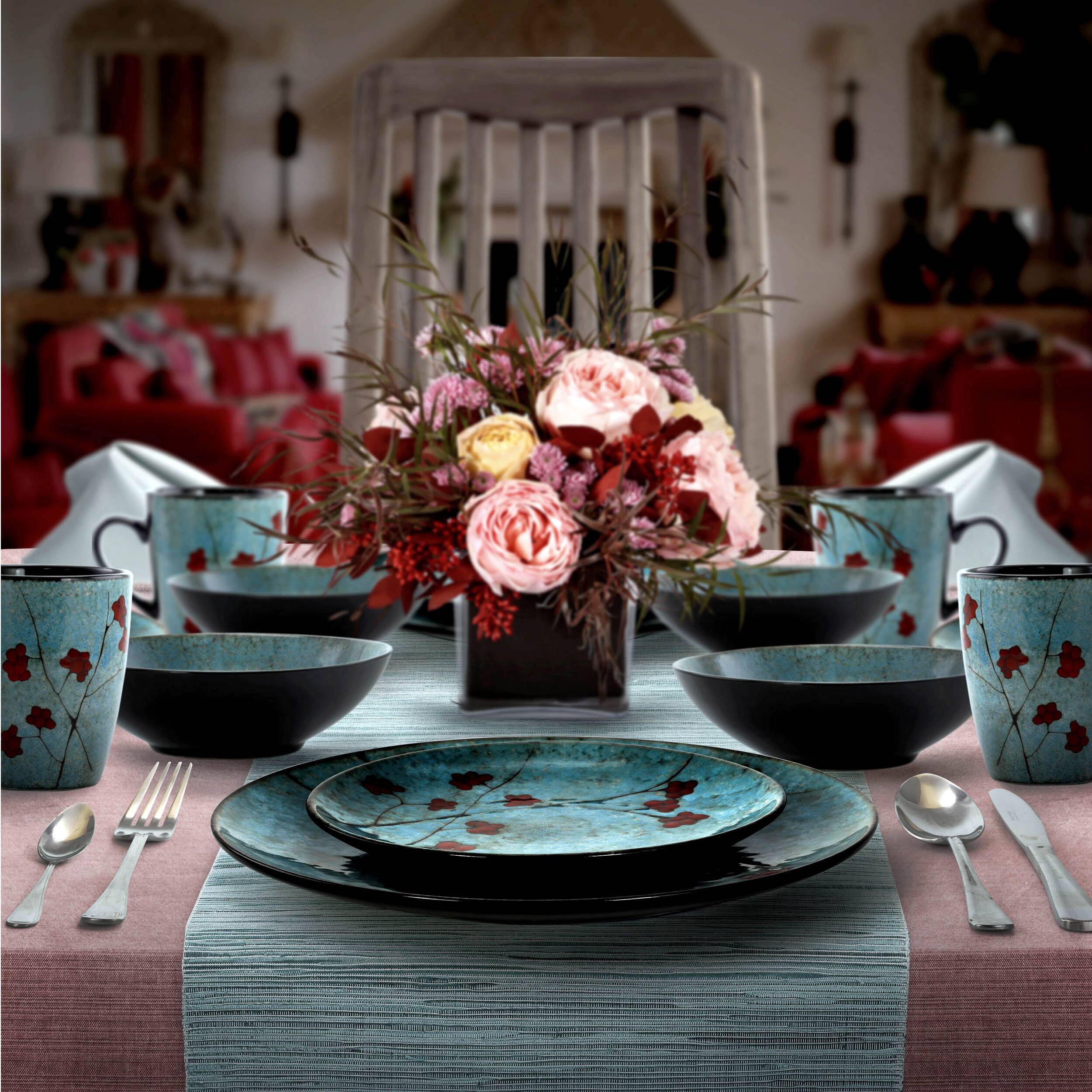 Alt View 7. Elama - Elama Floral Accents 16 Piece Dinnerware Set in Blue - Blue.