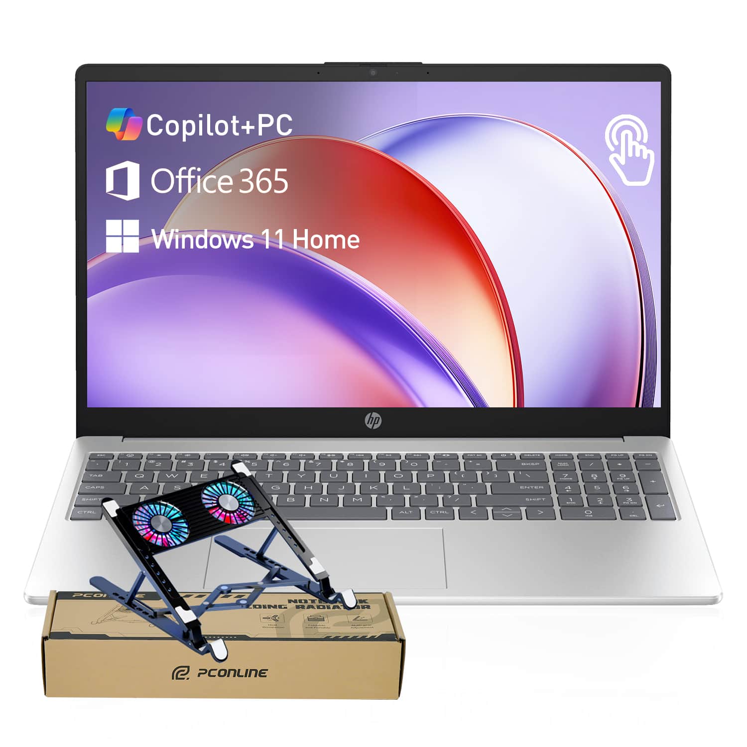 HP - 15.6" FHD Touchscreen Laptop - Intel Core i5-1334U - 8GB RAM 512GB SSD - Copilot & Numeric Keypad - PCO Laptop Cooler - Silver