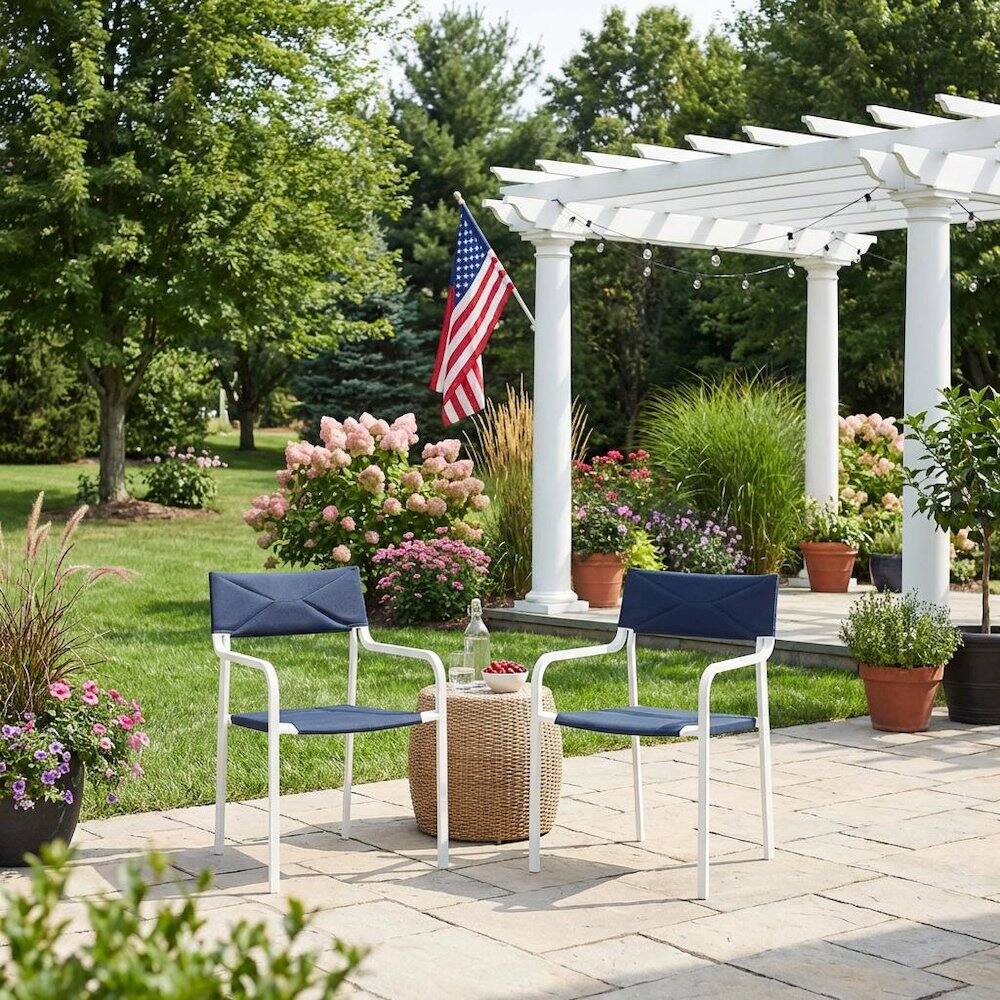 Left. Outdoor Escape - Outdoor Patio Aluminum Armchair Set Of 2 With Stackable Design For Lounge Use - White.