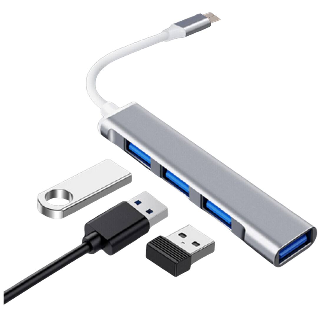 Left. Sanoxy - USB-C Type C to USB 3.0 4 Port Hub Splitter-Silver - Silver.