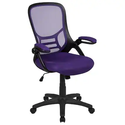 Front. Emma + Oliver - High Back Mesh Ergonomic Office Chair with Flip-up Arms - Purple.
