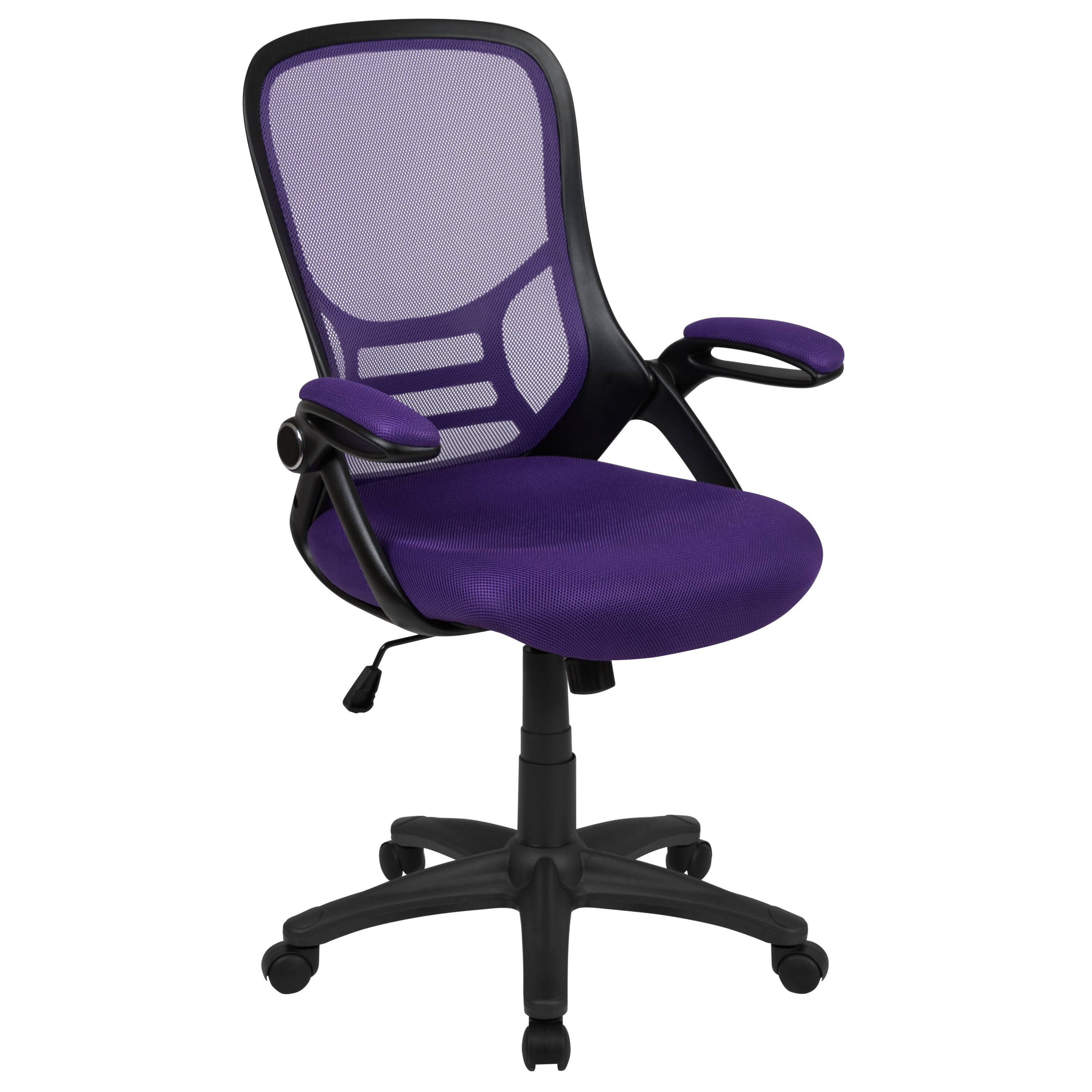 Front. Emma + Oliver - High Back Mesh Ergonomic Office Chair with Flip-up Arms - Purple.
