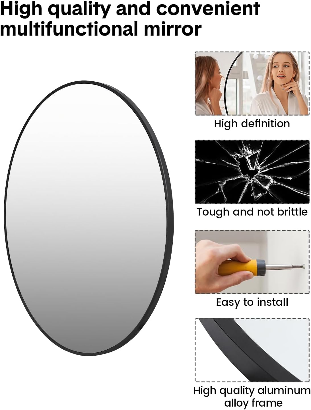 High quality and convenient multifunctional mirror

- High definition
- Tough and not brittle
- Easy to install
- High quality aluminum alloy frame