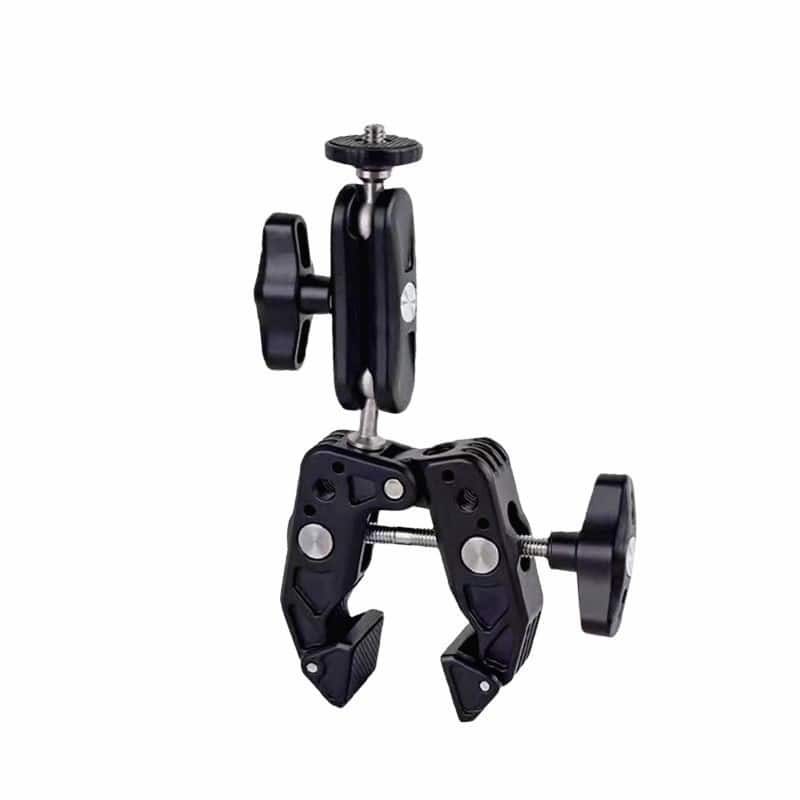 Cluzine - Super Clamp Camera Mount with Magic Arm, 360° Rotating Holder for Action Cameras, Phones, and Lights