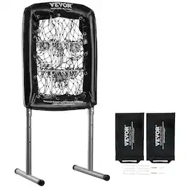 VEVOR - 9 Hole Baseball Net, 21"x29" Softball Baseball Training Equipment for Hitting Pitching Practice, Height Adjustable - Black/Silver