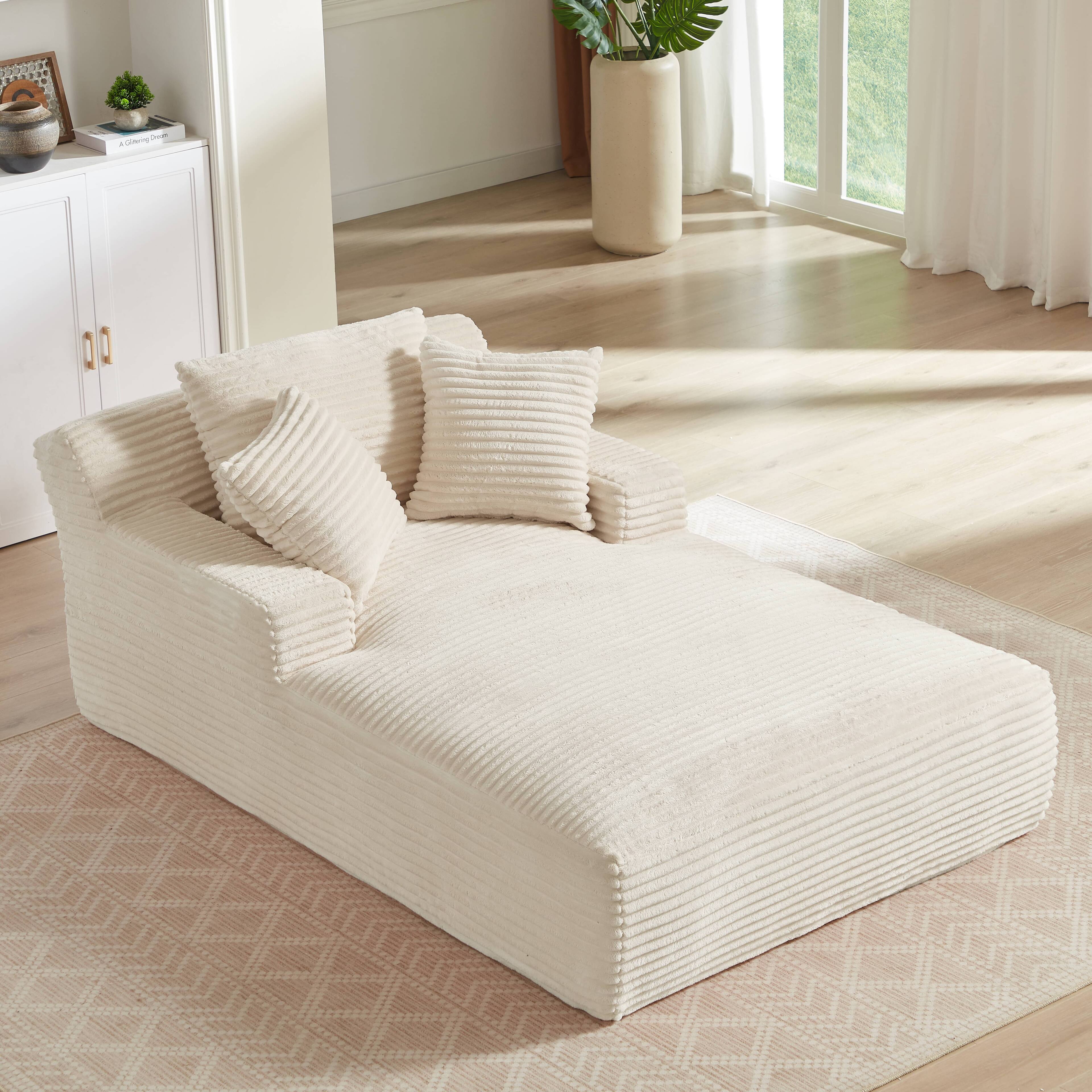 Back. Anysun - Anysun Modern Oversized Comfy Corduroy Upholstered Sleeper Sofa Chaise Indoor, No Assembly Required - White.